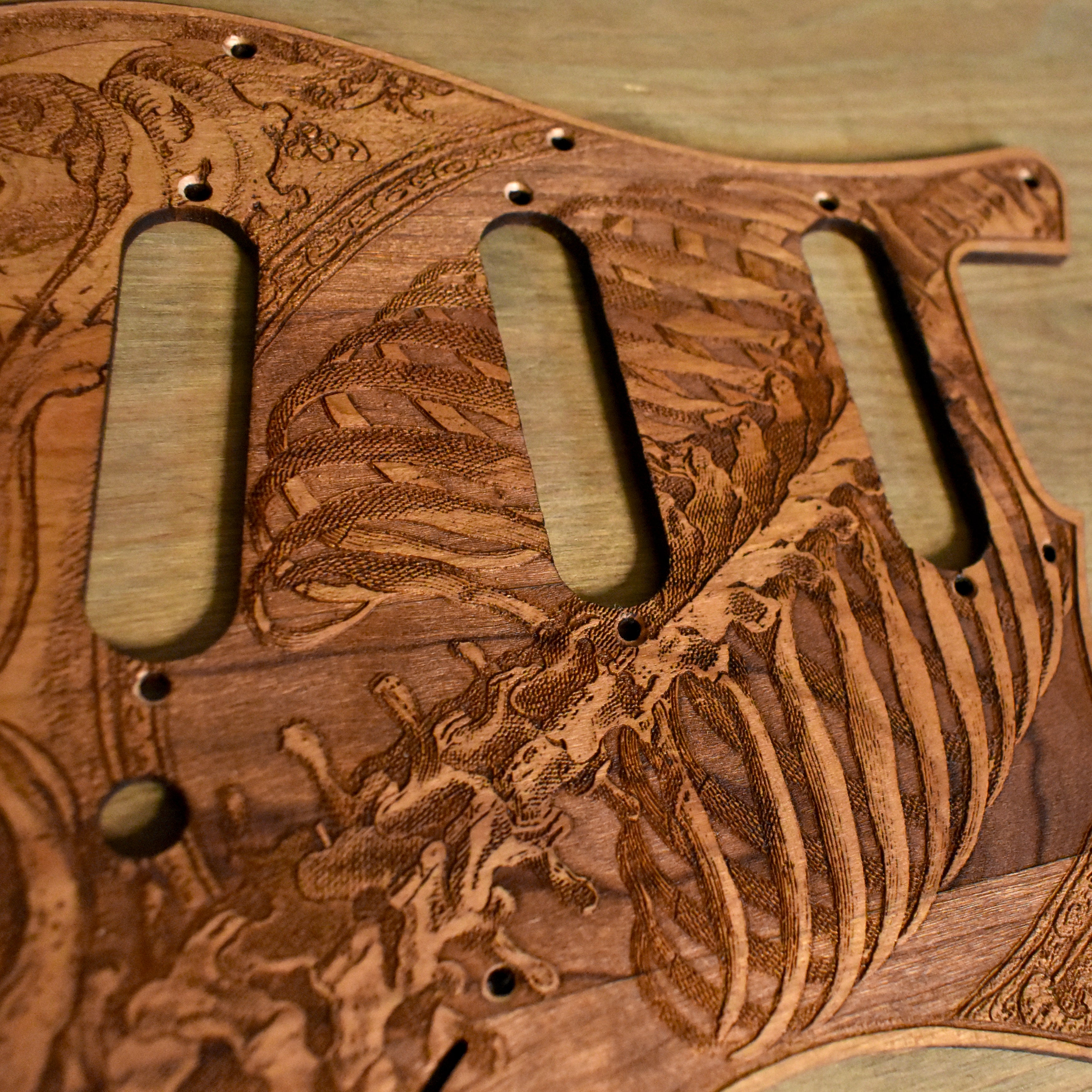 Stratocaster HSS & SSS Wood Pickguard - Buried Skeleton