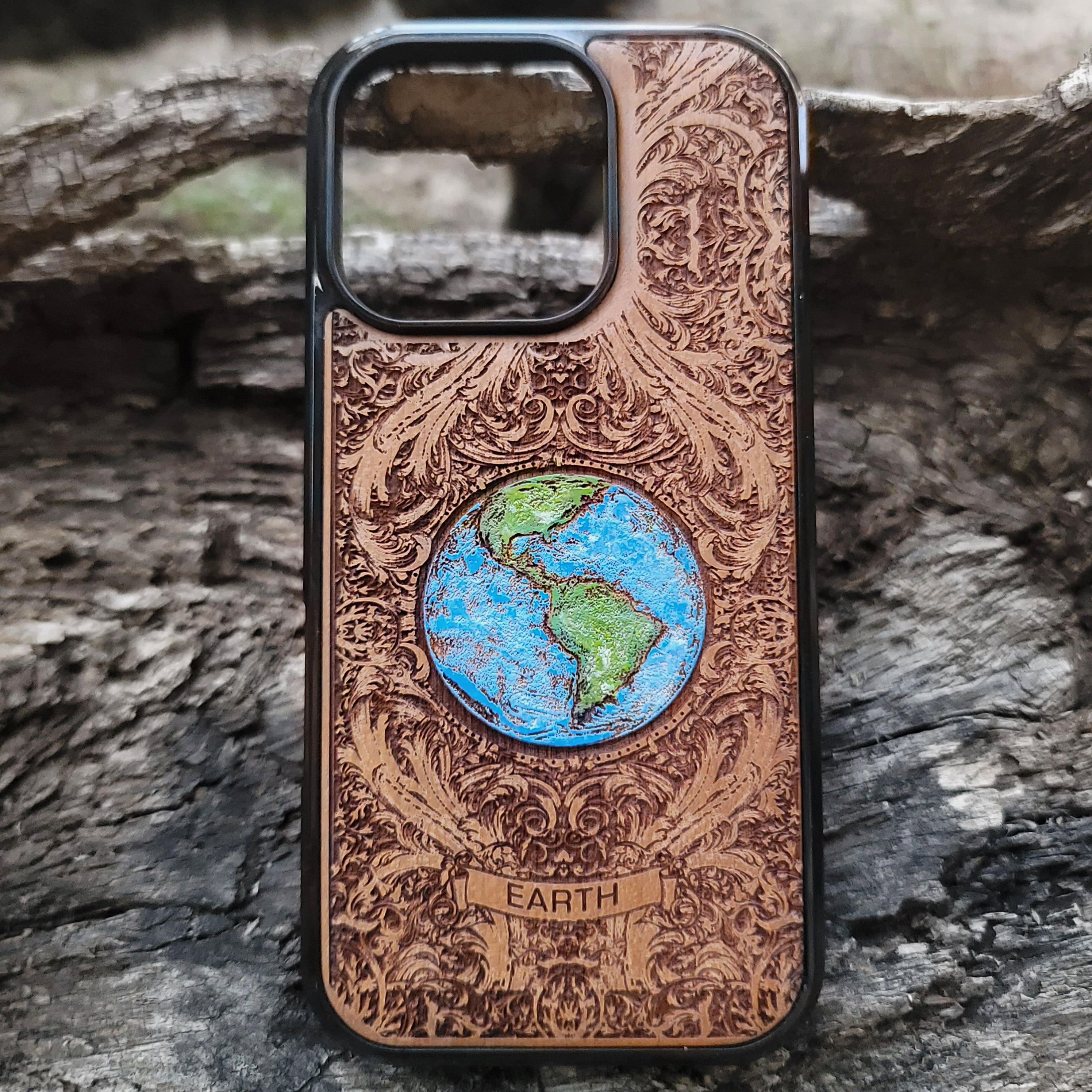 Earth - Wood Phone Case - Hand Painted