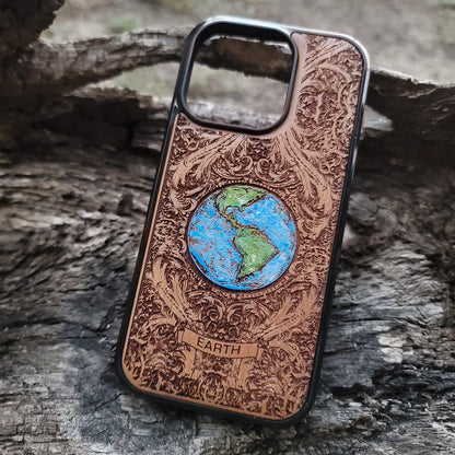 Earth - Wood Phone Case - Hand Painted