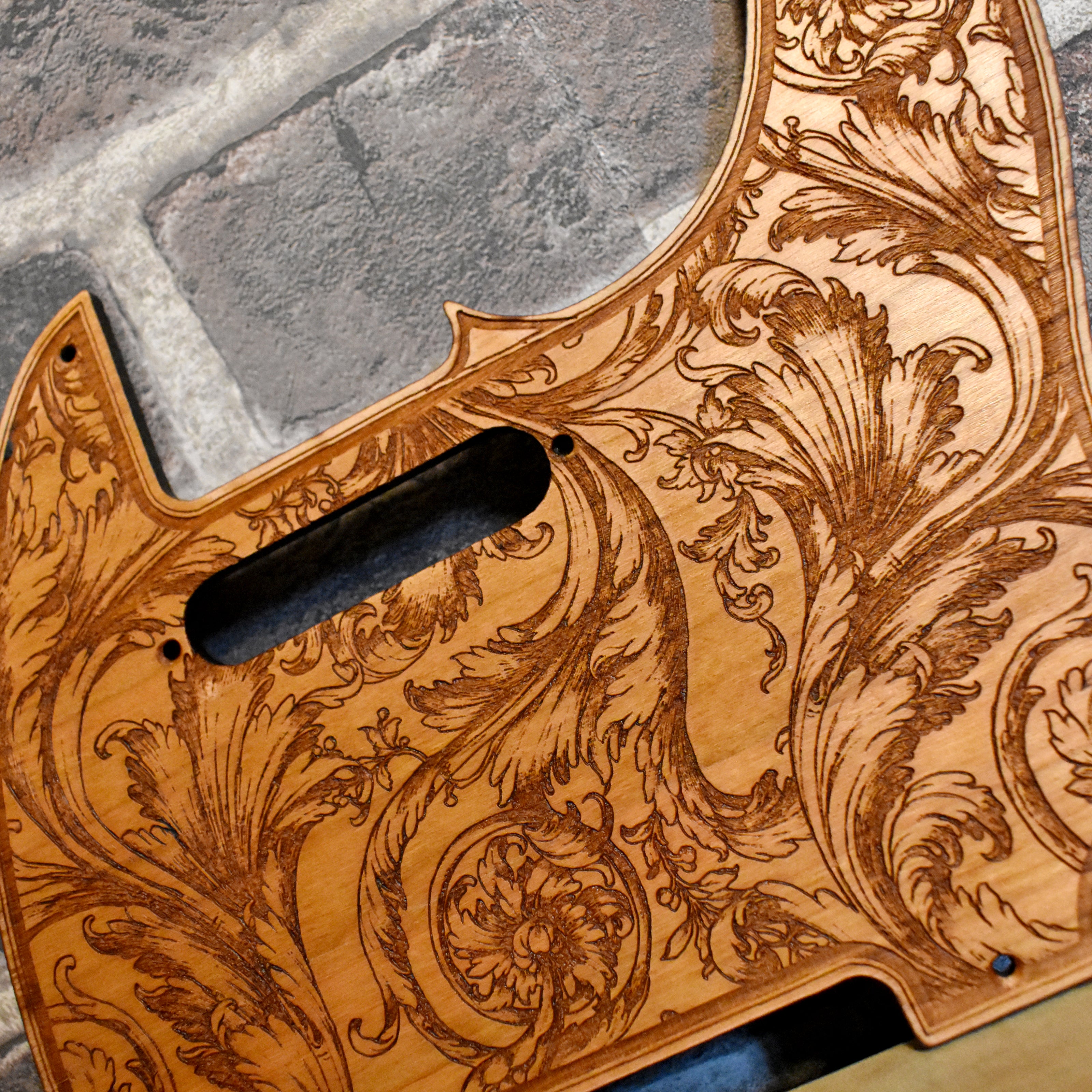 Handcrafted wooden pickguard with floral engraving, compatible with tecast guitars