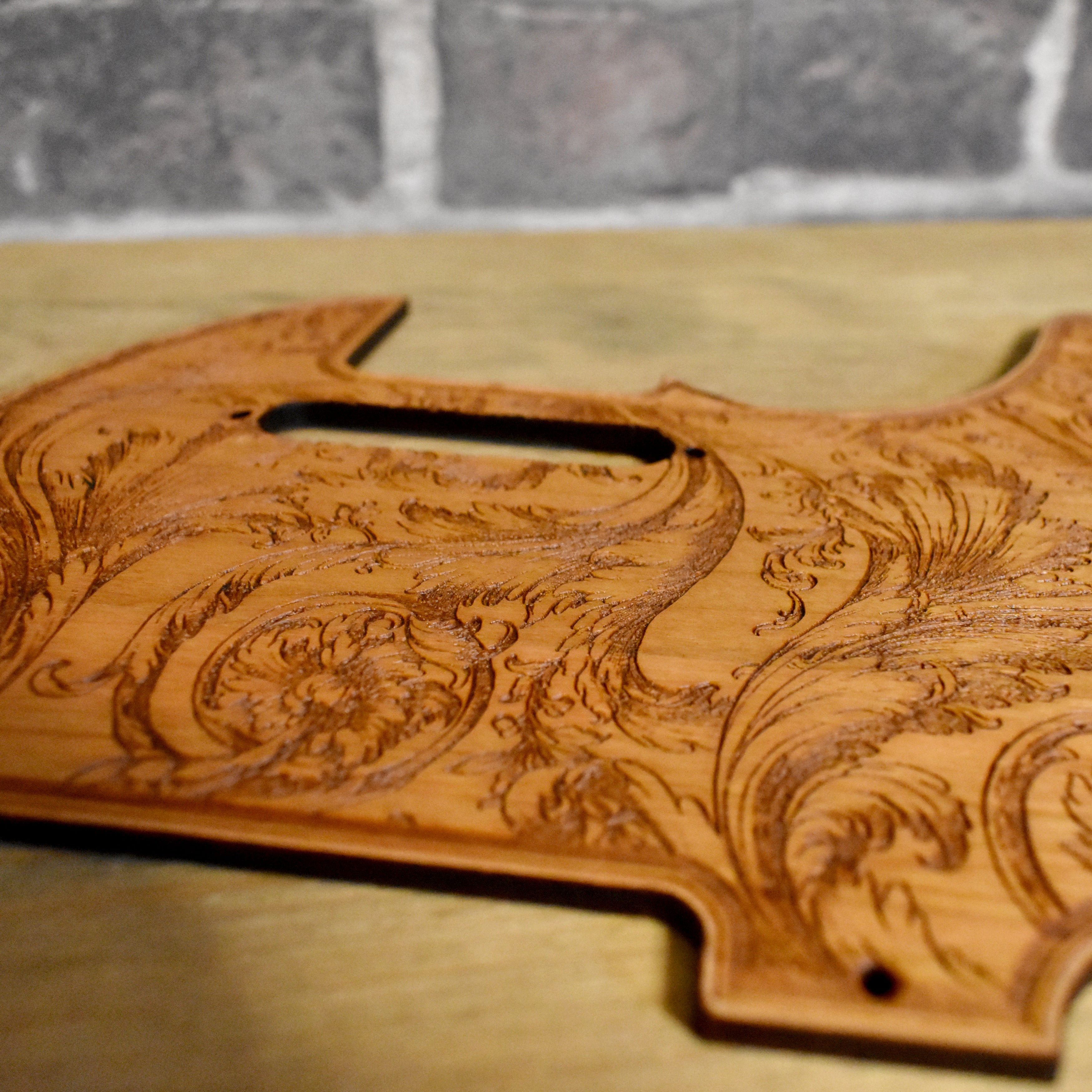 Unique engraved wooden pickguard for Telecaster guitars, floral vintage design