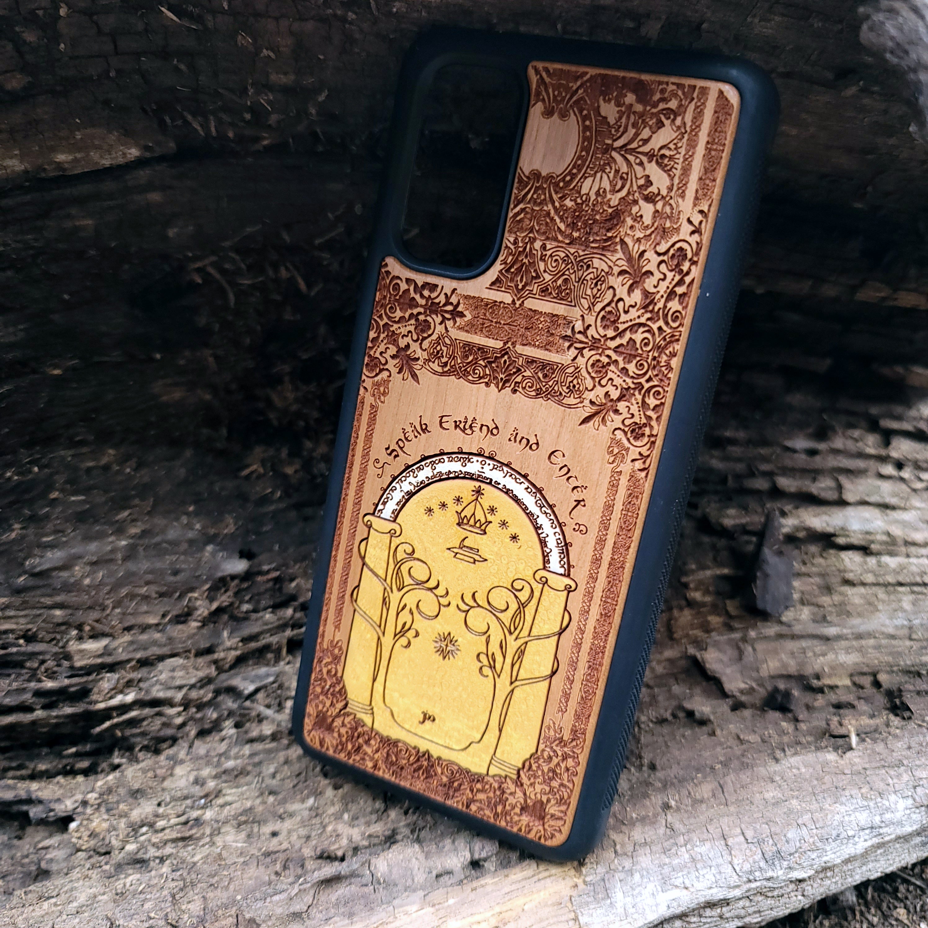 Wood Phone Case - Custom Symbol Design XI - Golden Hand Painted