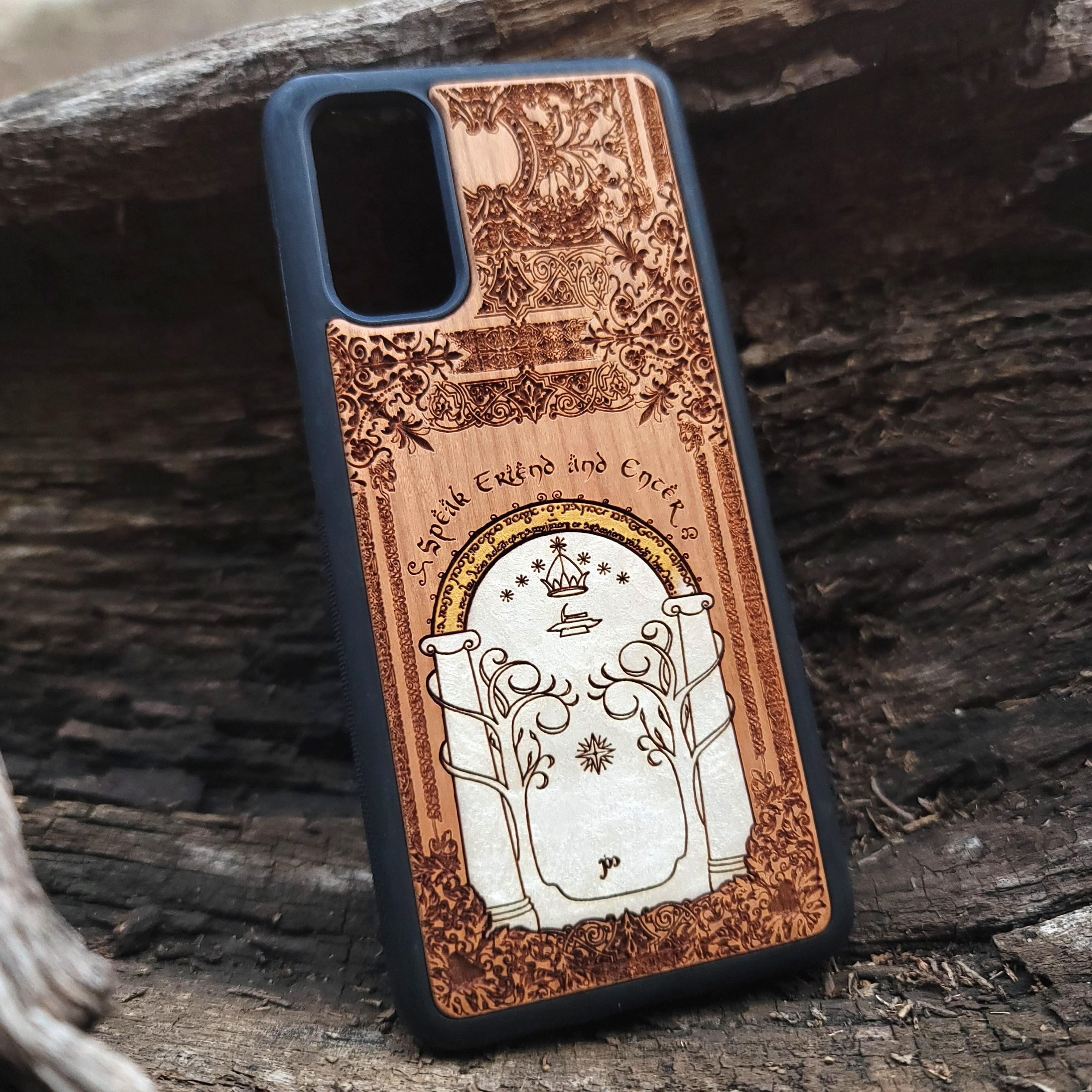 Wood Phone Case - Custom Symbol Design XI - White Hand Painted