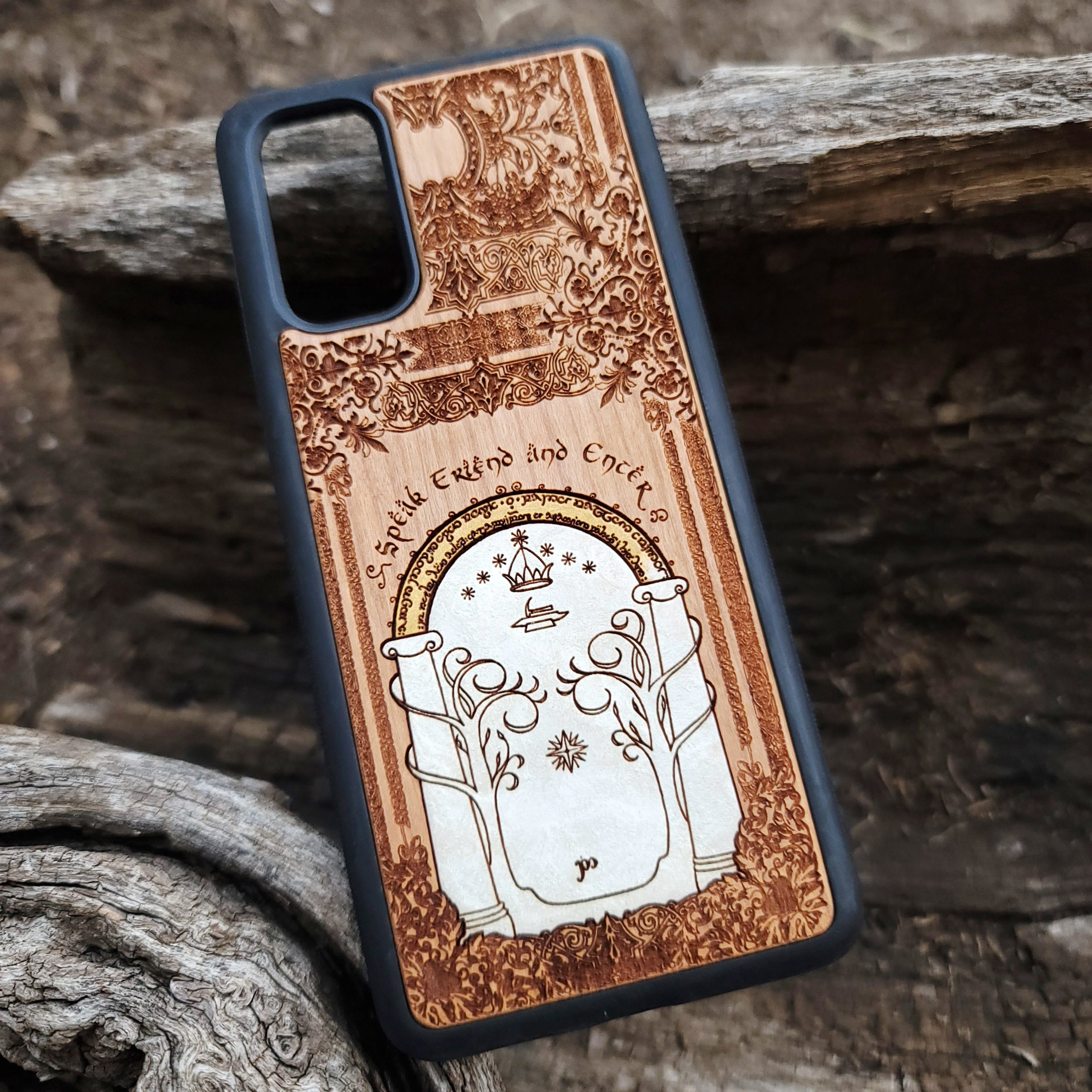 Wood Phone Case - Custom Symbol Design XI - White Hand Painted