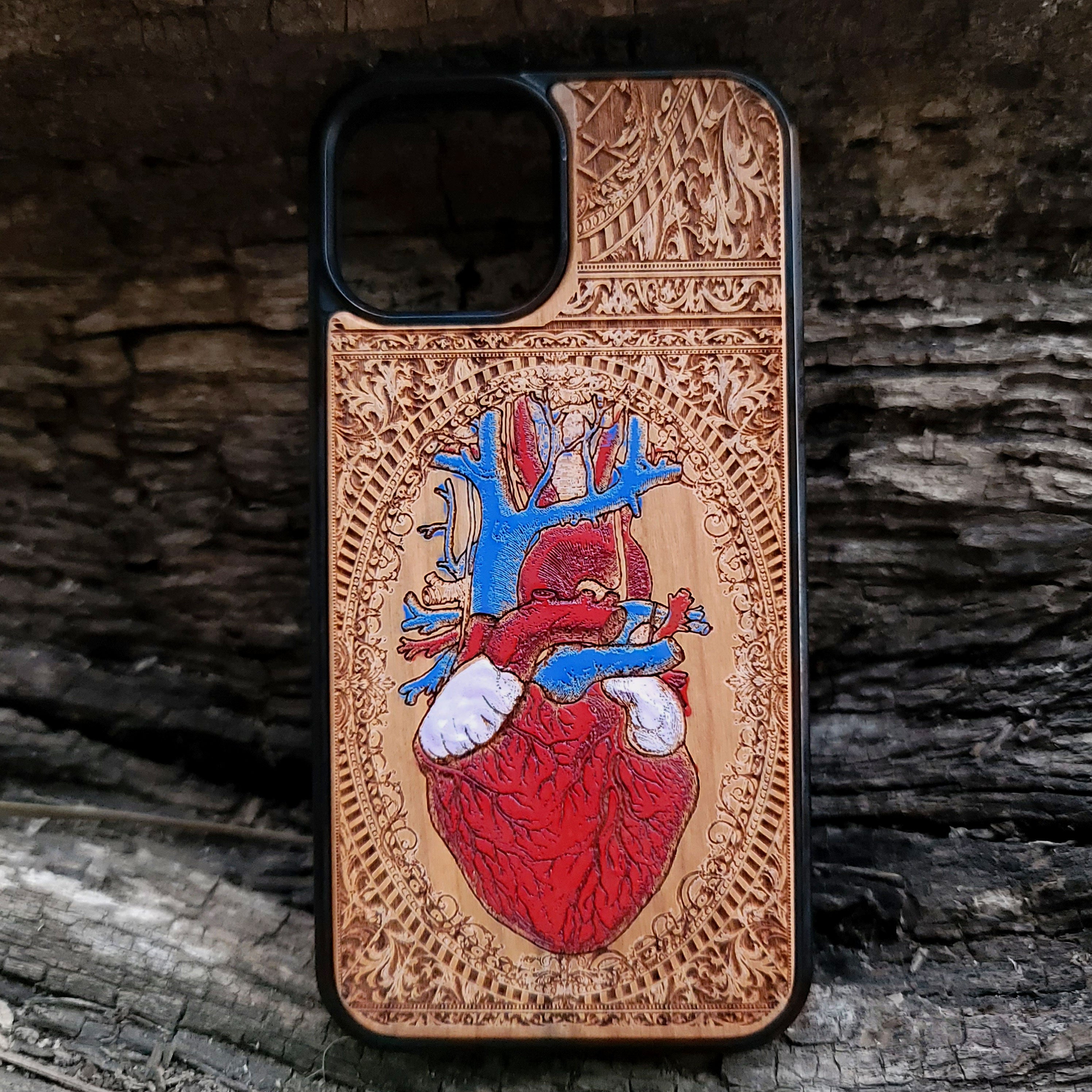 Protective wooden phone case for iPhone, handcrafted with engraved designs. Fits iPhone 16-11 Pro Max. Durable and eco-friendly.