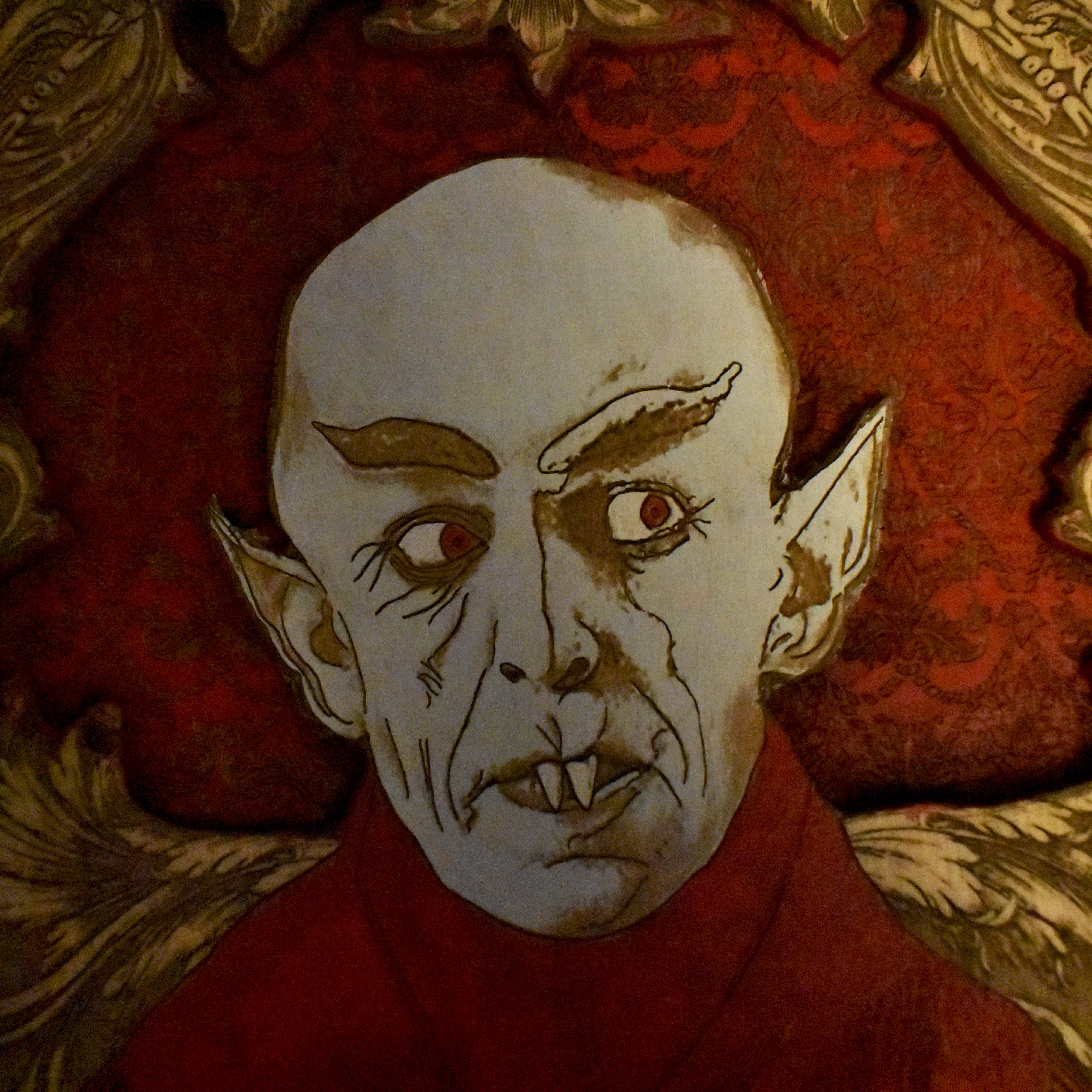 Nosferatu hand-carved wood wall art, gothic vampire decor, personalized gift for horror fans, limited edition, perfect for anniversaries and special occasions.