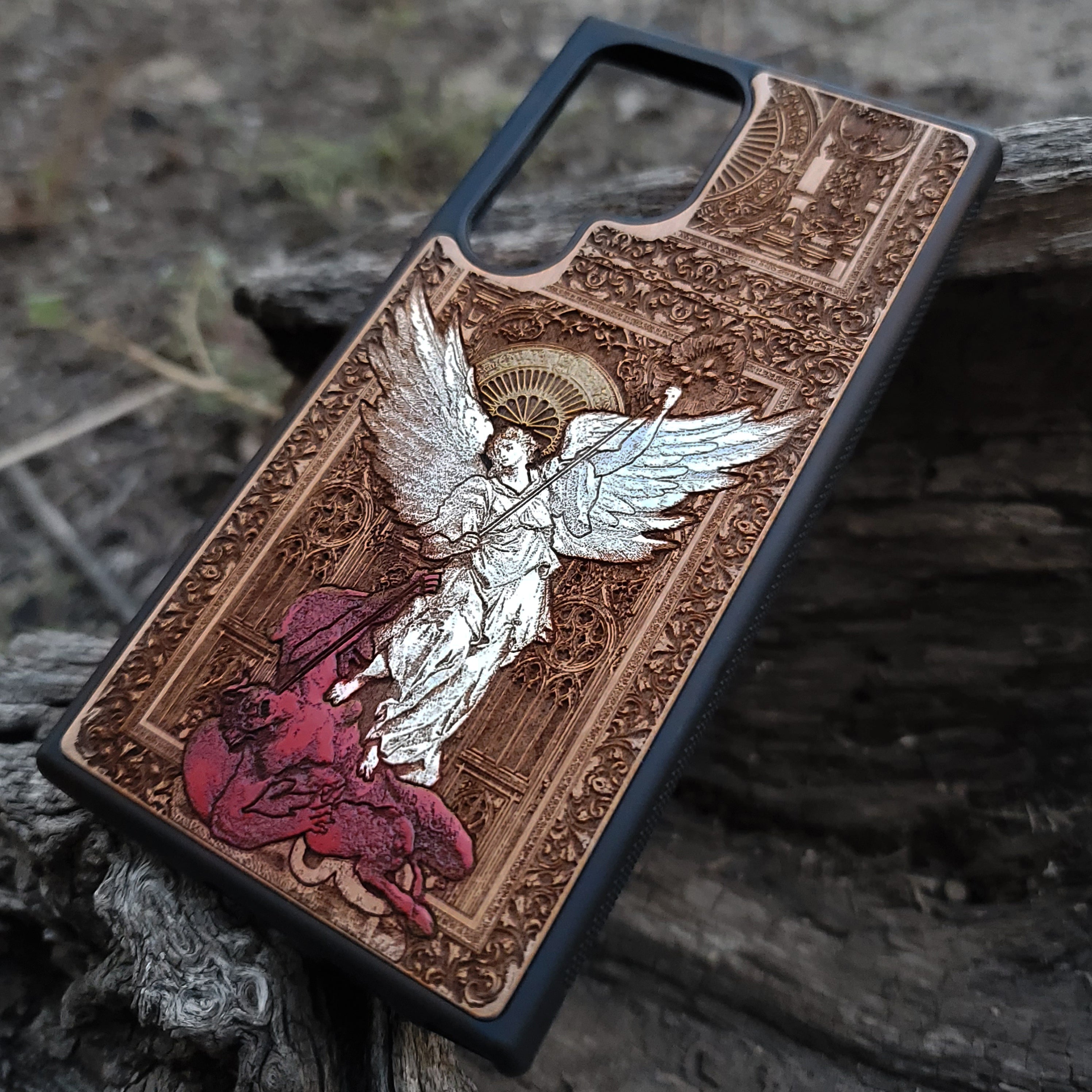 Saint Michael the Archangel - Wood Phone Case - Gothic Hand Painted