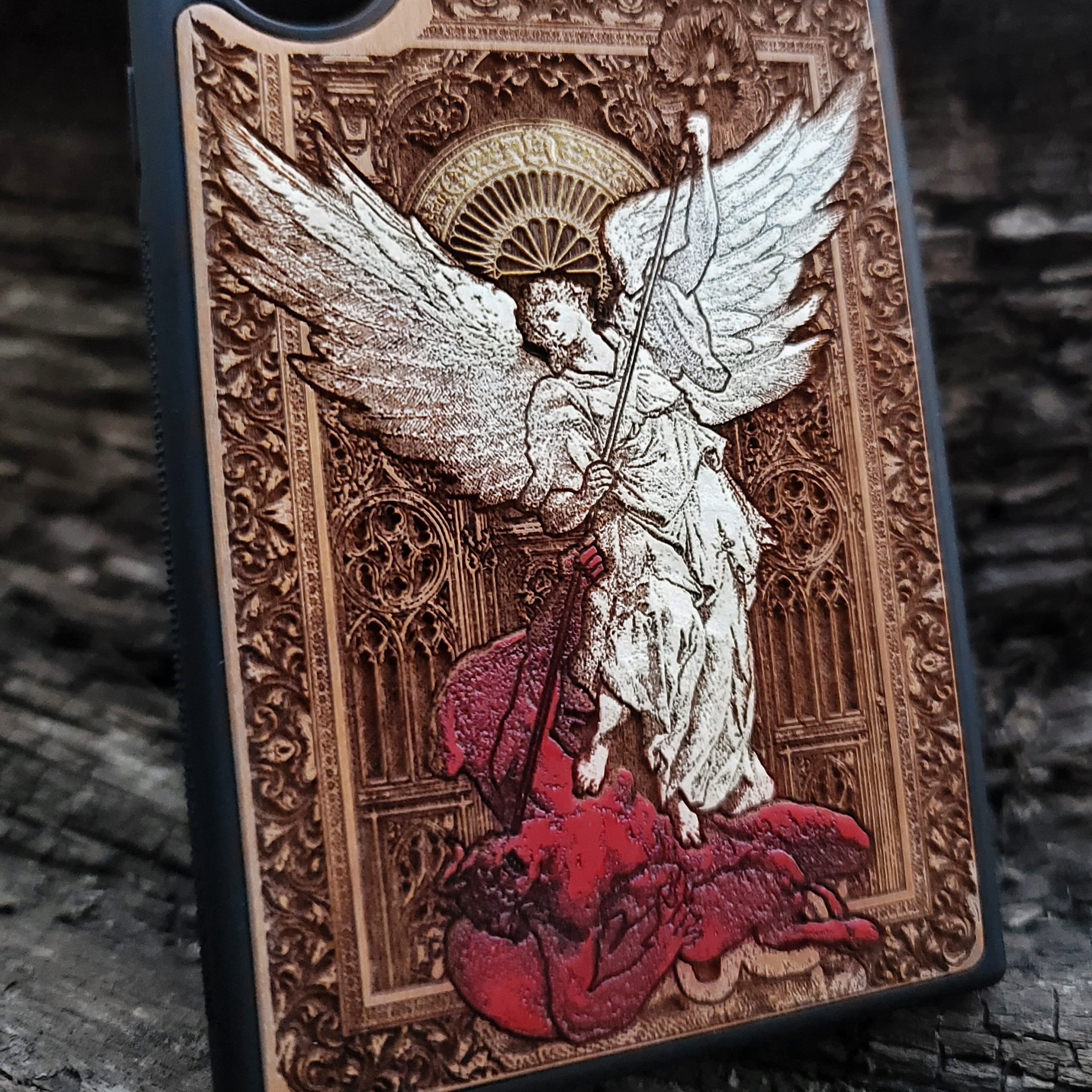 Saint Michael the Archangel - Wood Phone Case - Gothic Hand Painted