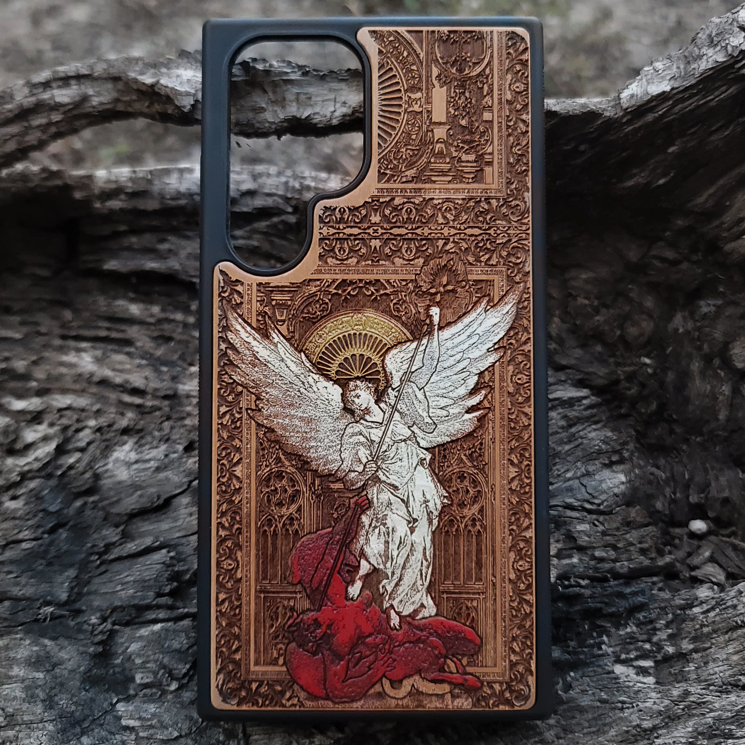 Saint Michael the Archangel - Wood Phone Case - Gothic Hand Painted