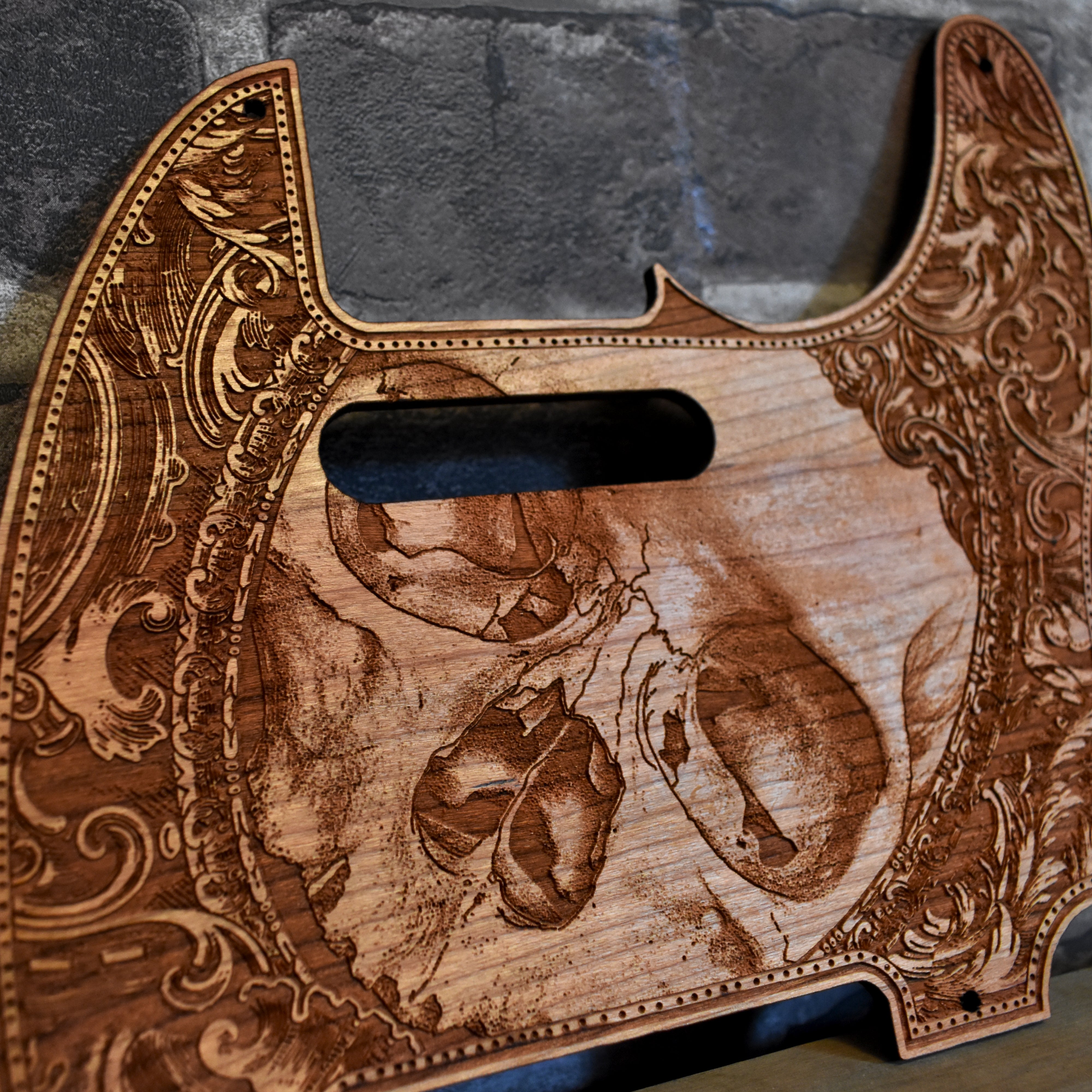 Telecaster Wood Pickguard - Human Skull