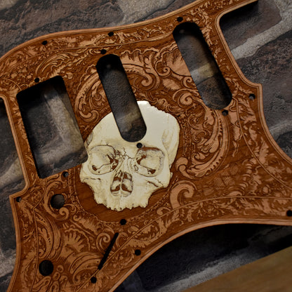 Stratocaster HSS & SSS Wood Pickguard - Human Skull Front Hand Painted