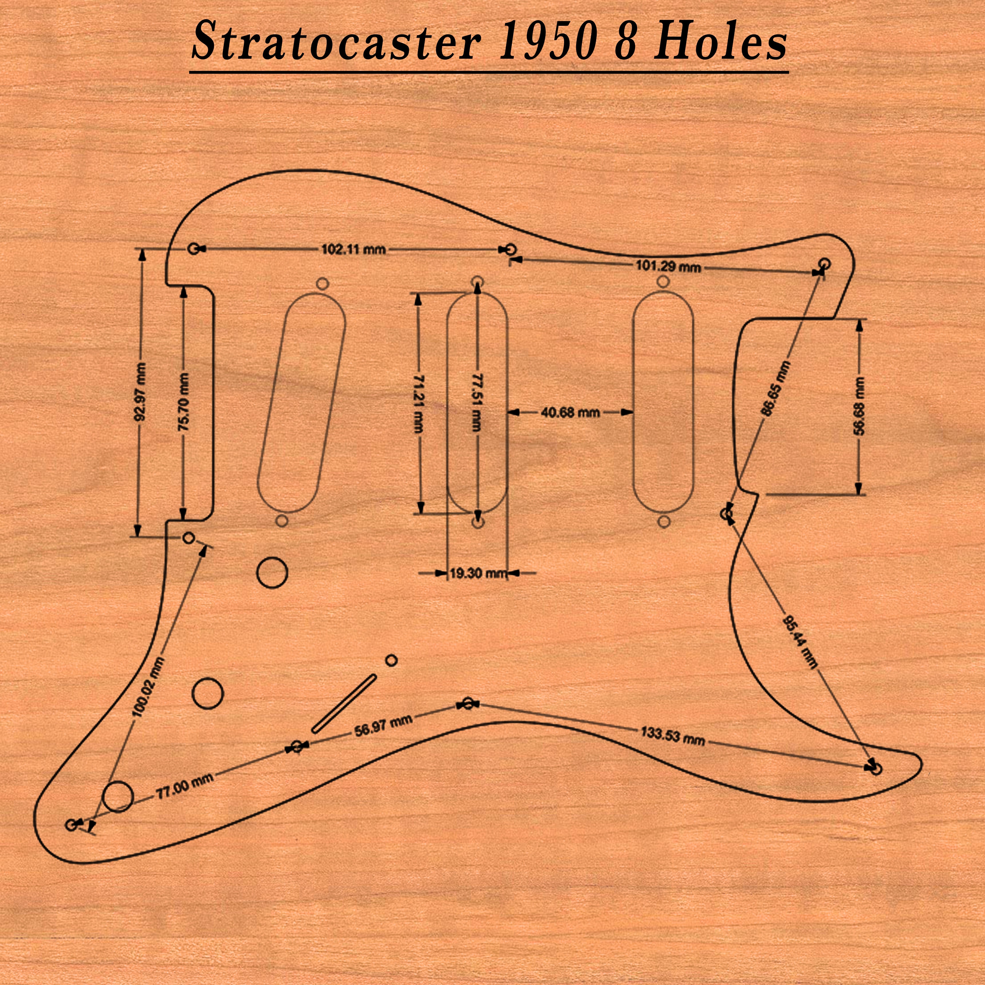 Stratocaster HSS & SSS Wood Pickguard - Human Skull Side Hand Painted