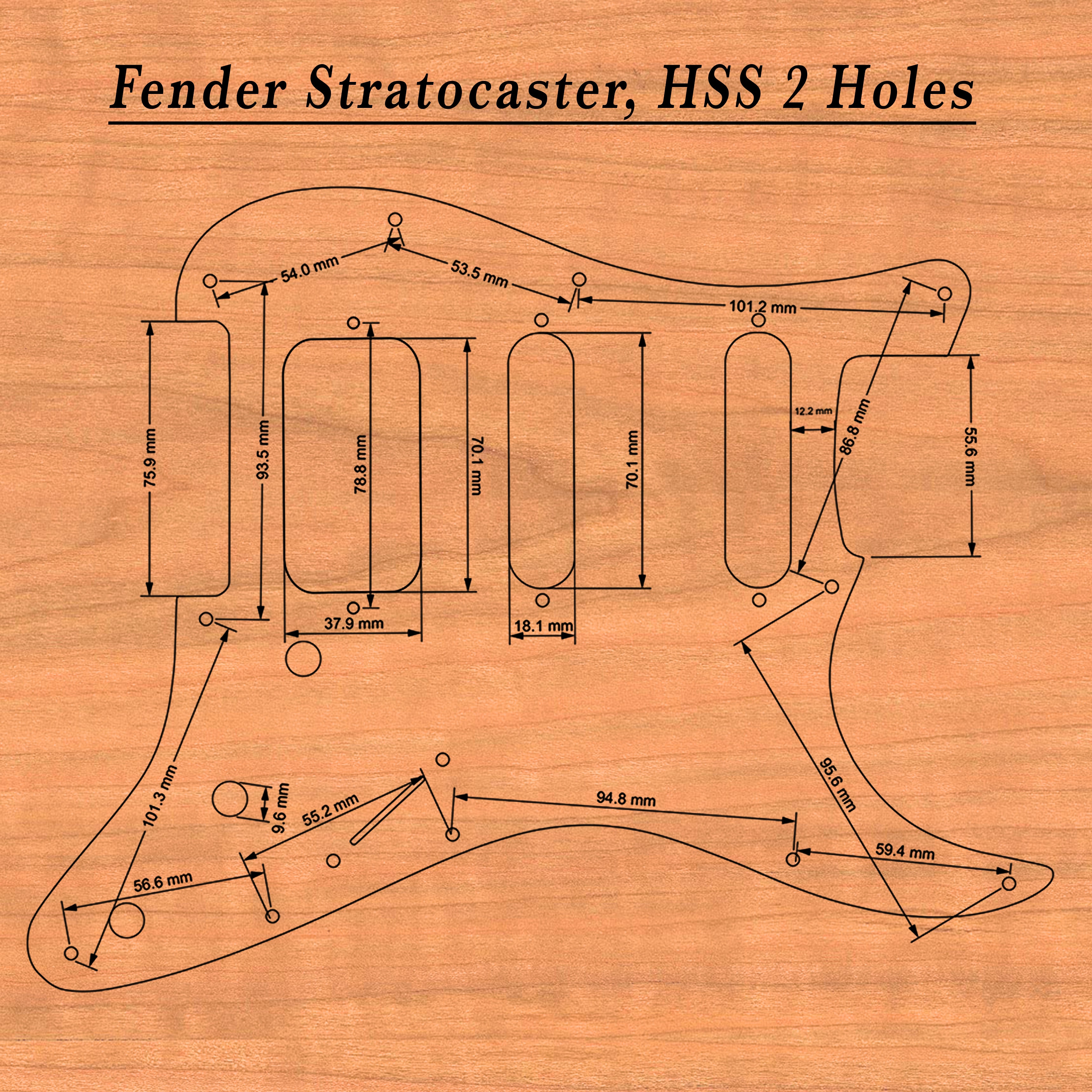 Stratocaster HSS & SSS Wood Pickguard - Human Skull Side