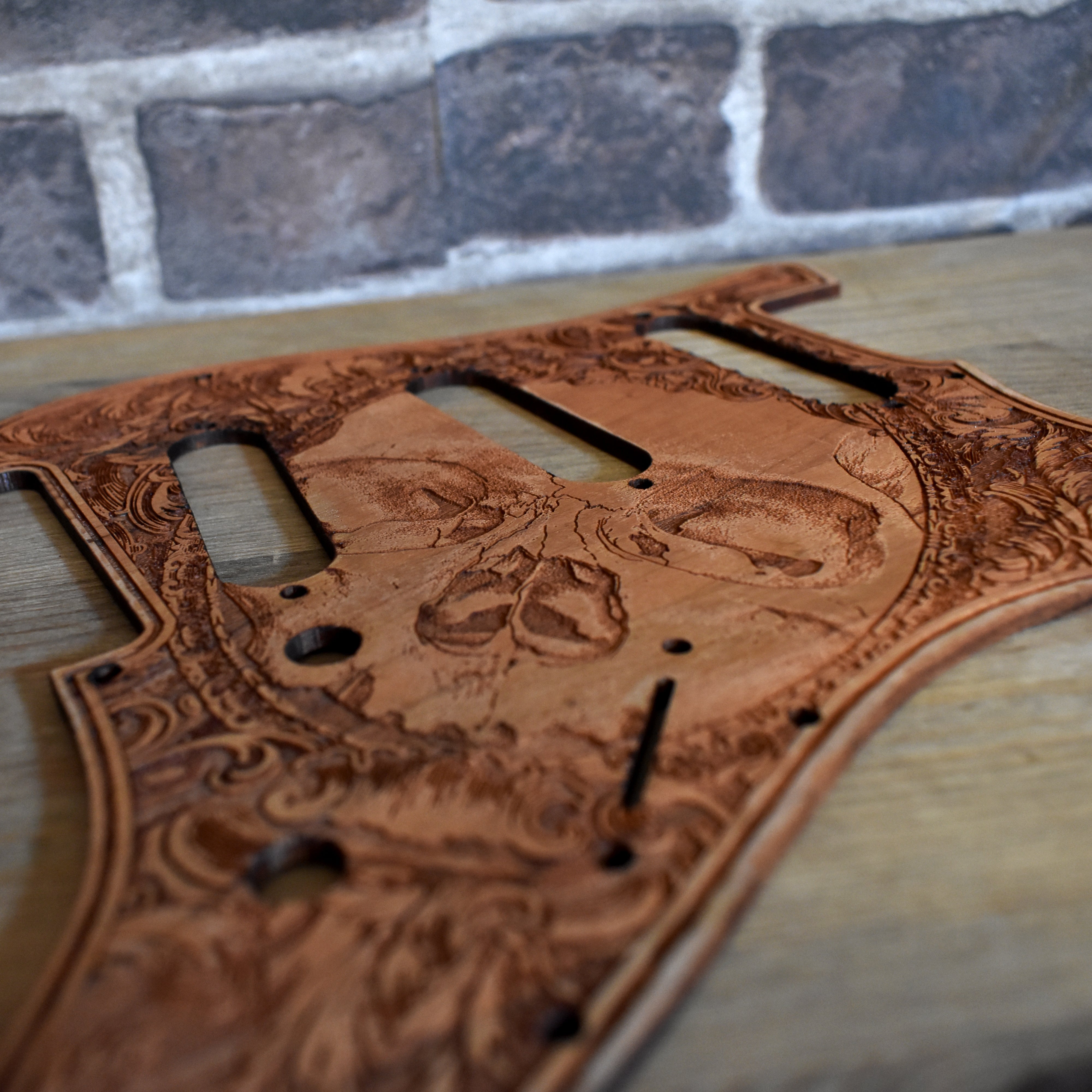 Stratocaster HSS & SSS Wood Pickguard - Human Skull