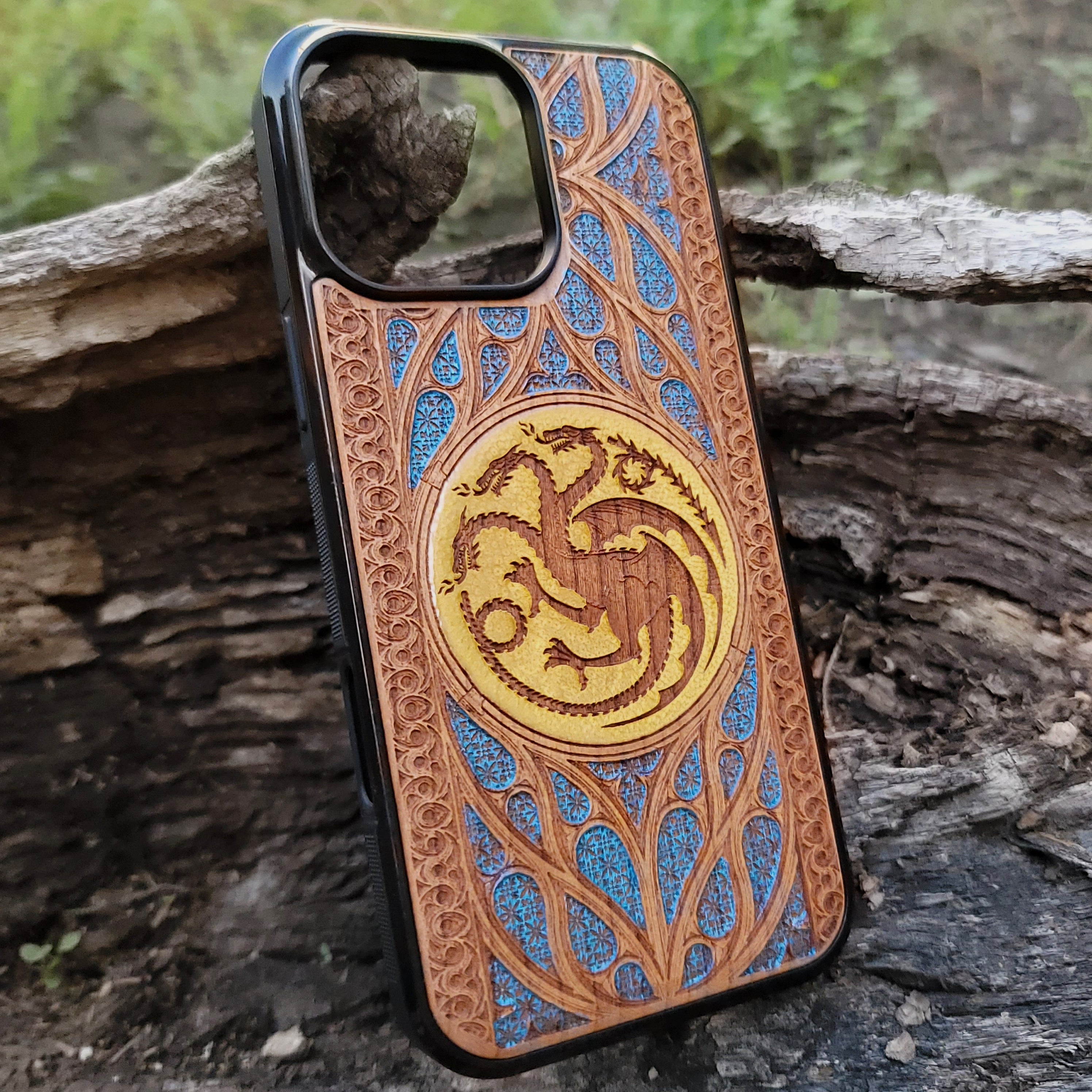 GOT Wood Phone Case - Gothic Pattern Hand Painted