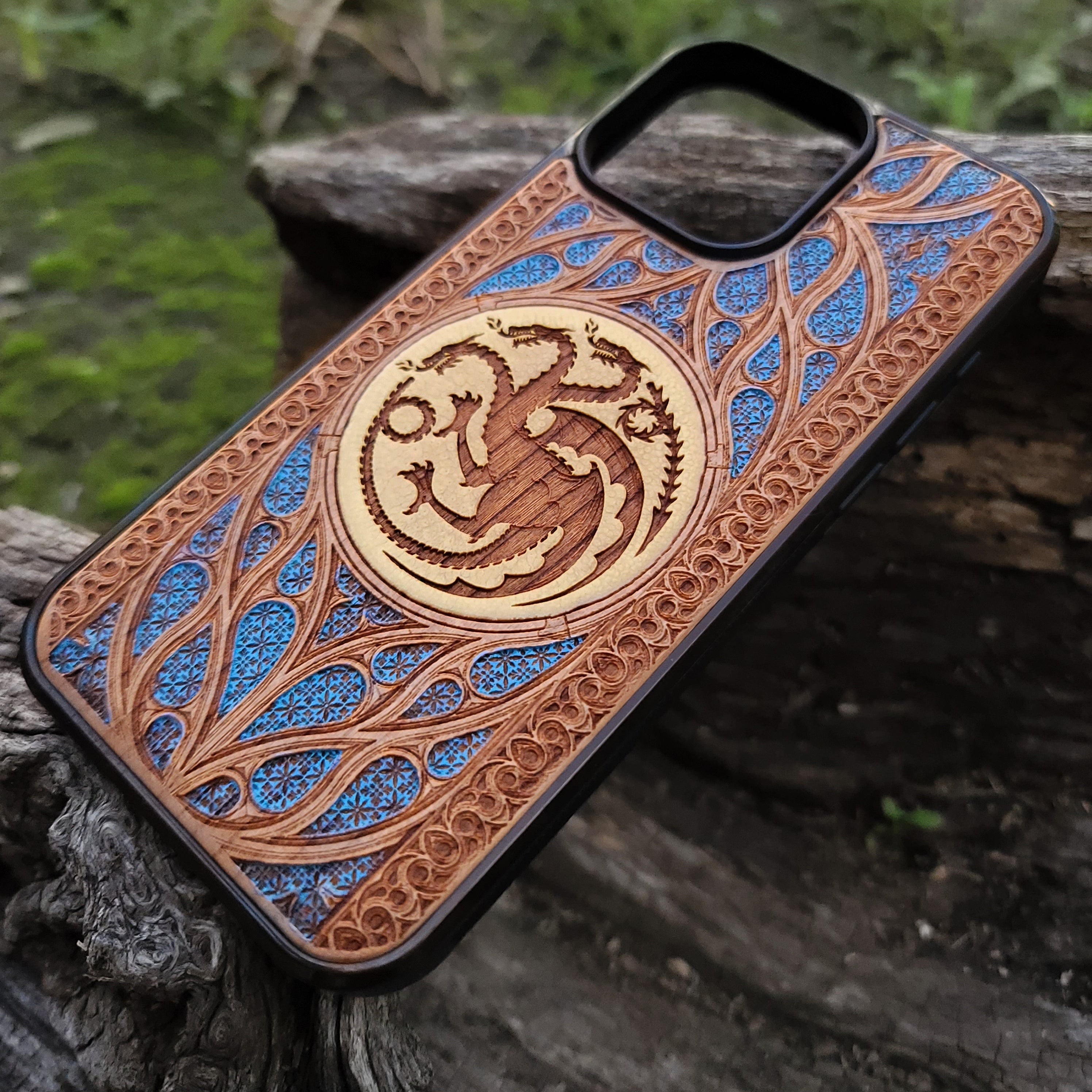 GOT Wood Phone Case - Gothic Pattern Hand Painted