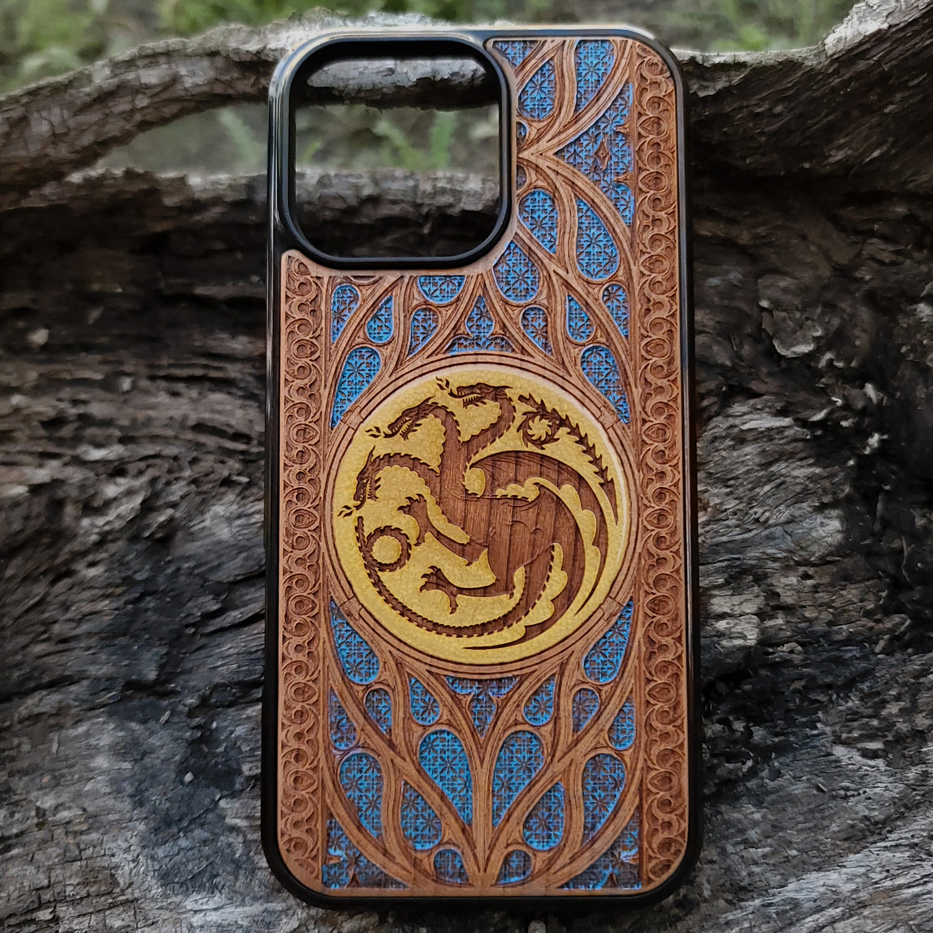 GOT Wood Phone Case - Gothic Pattern Hand Painted