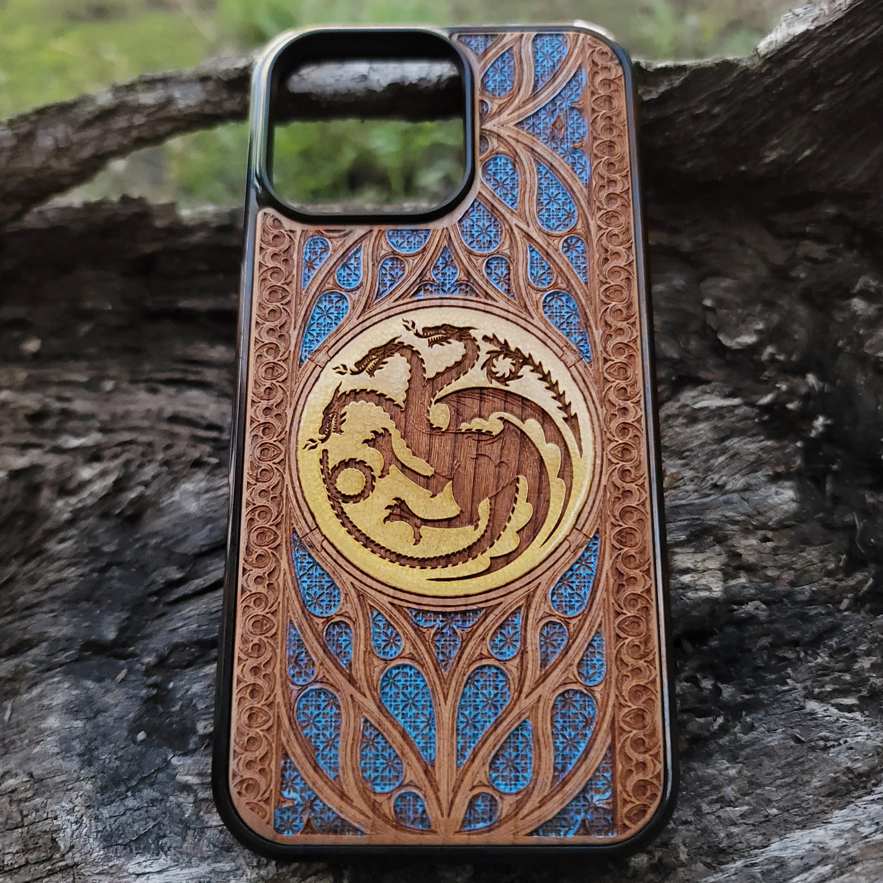 GOT Wood Phone Case - Gothic Pattern Hand Painted