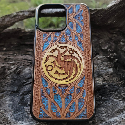 GOT Wood Phone Case - Gothic Pattern Hand Painted