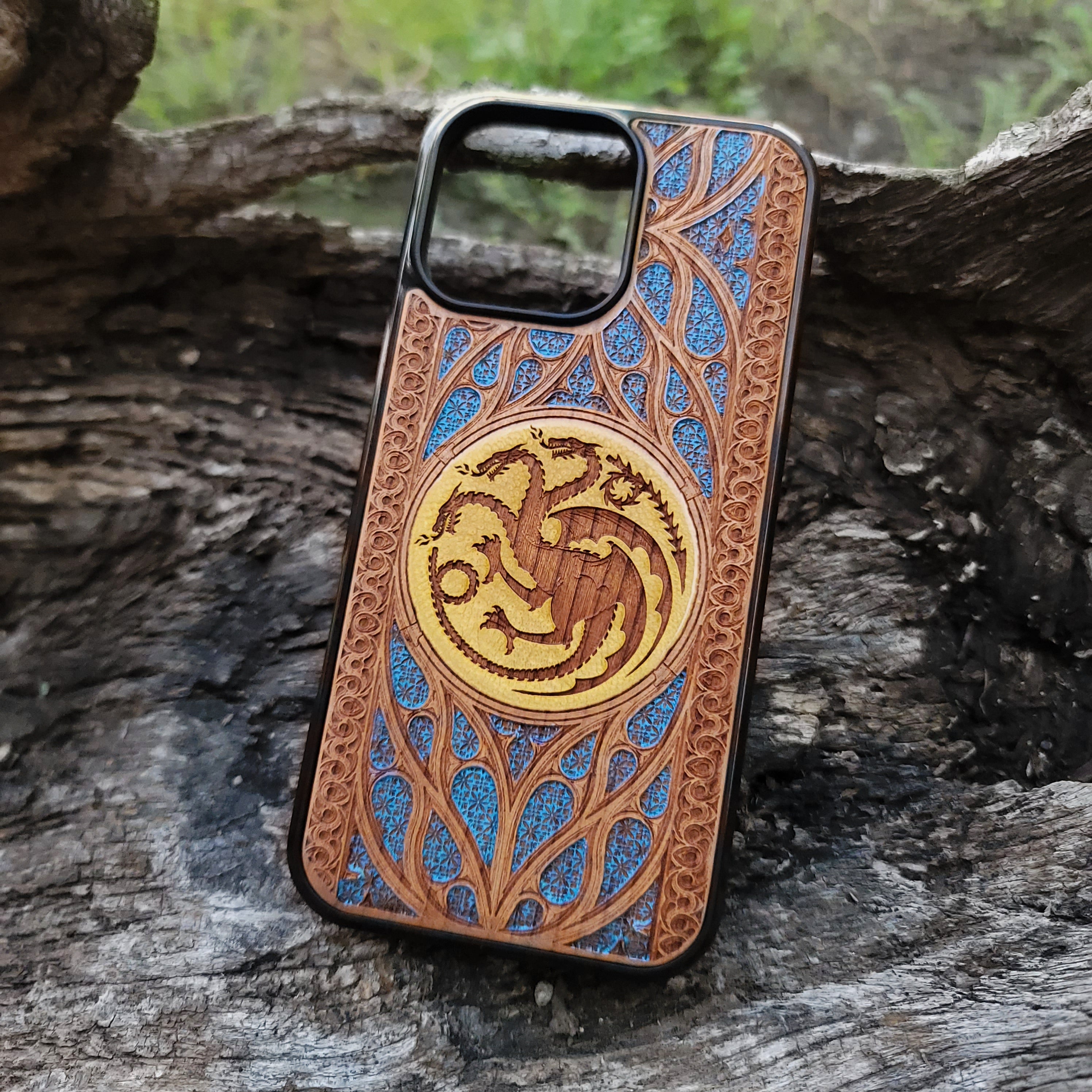 GOT Wood Phone Case - Gothic Pattern Hand Painted