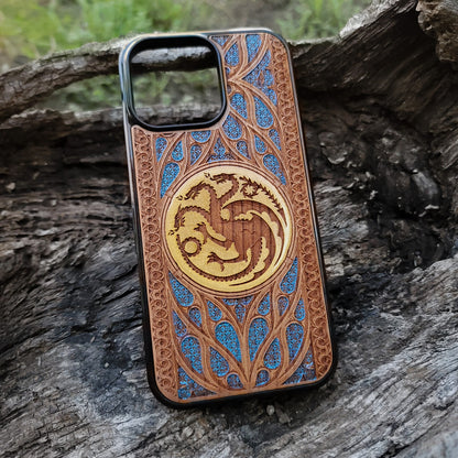 GOT Wood Phone Case - Gothic Pattern Hand Painted