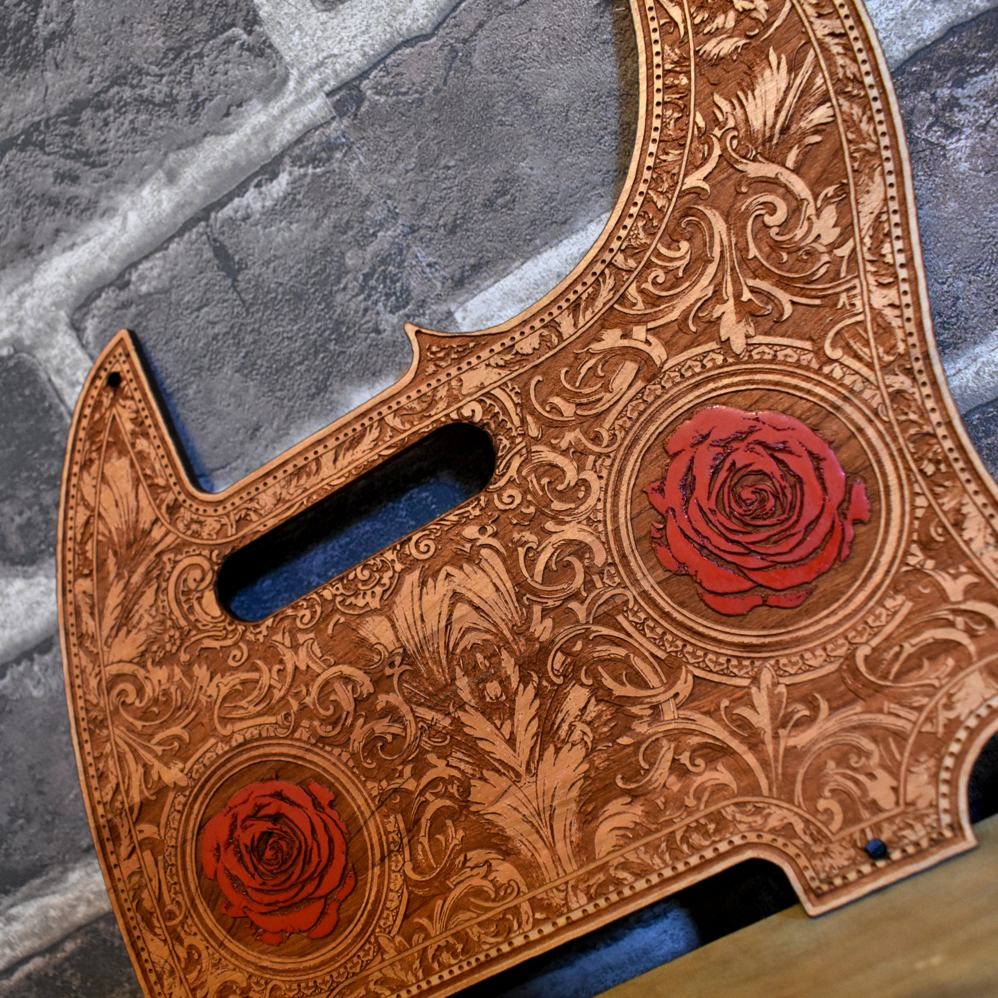 Telecaster Wood Pickguard - Roses Hand Painted