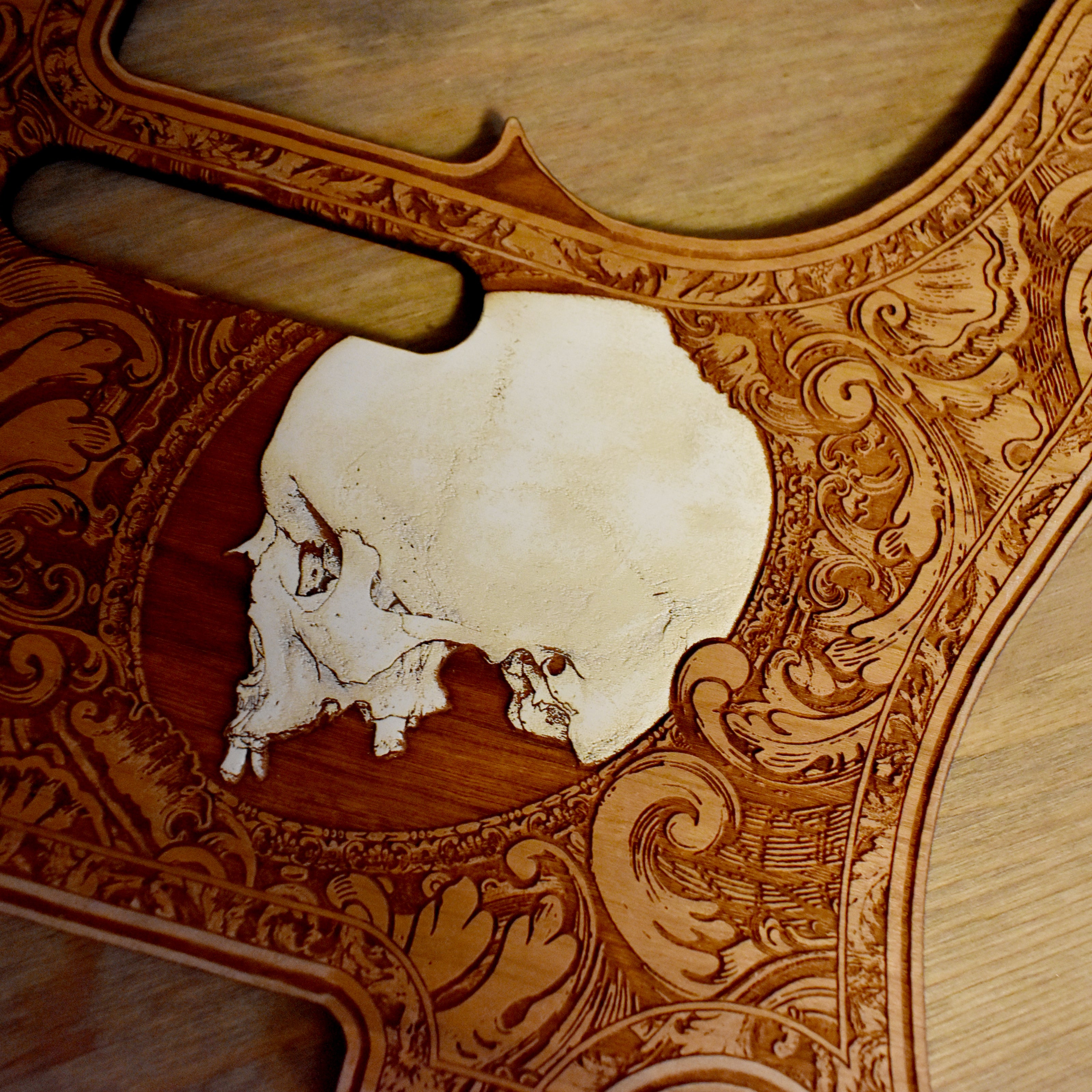 Telecaster Wood Pickguard - Side Skull Hand Painted