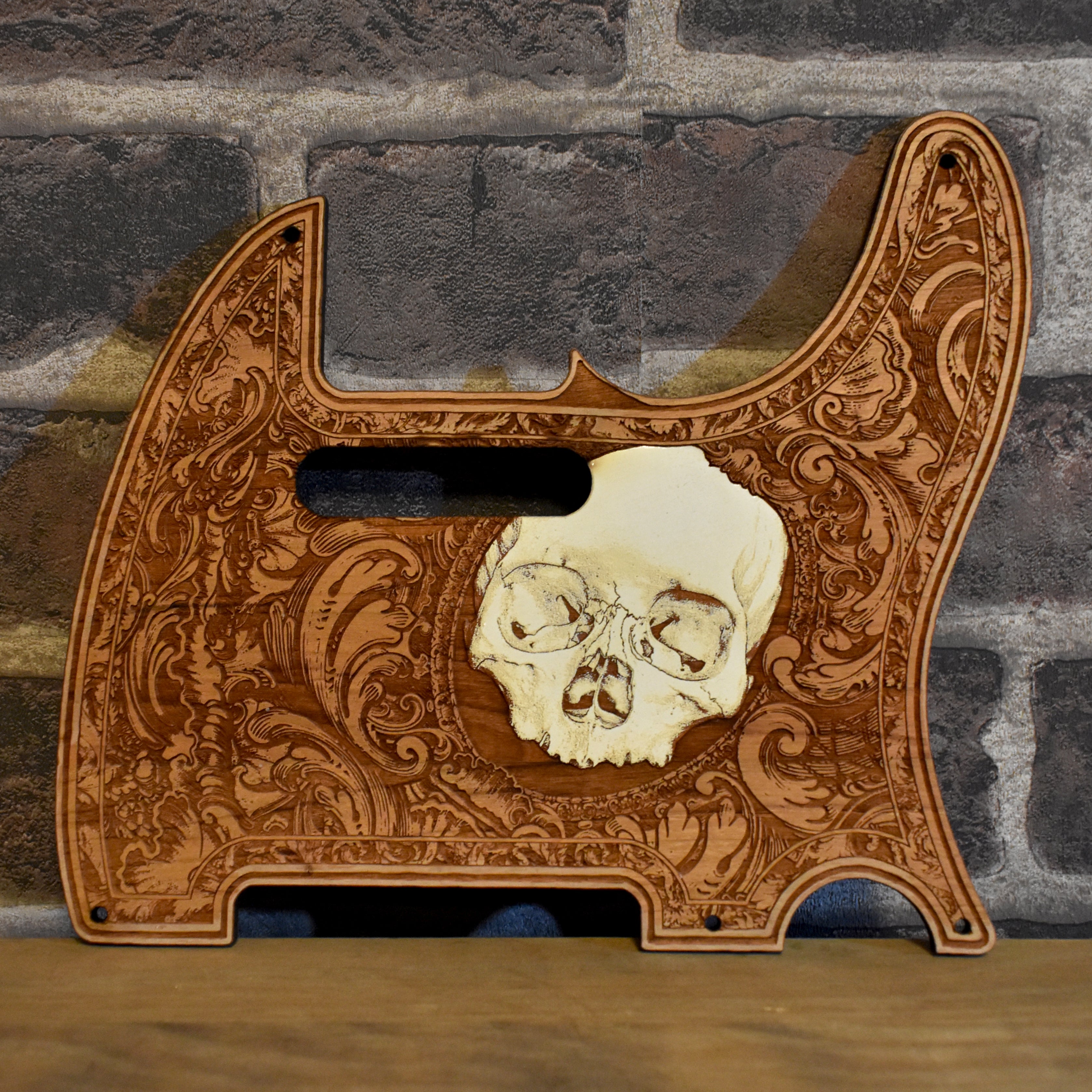 Telecaster Wood Pickguard - Front Skull Hand Painted