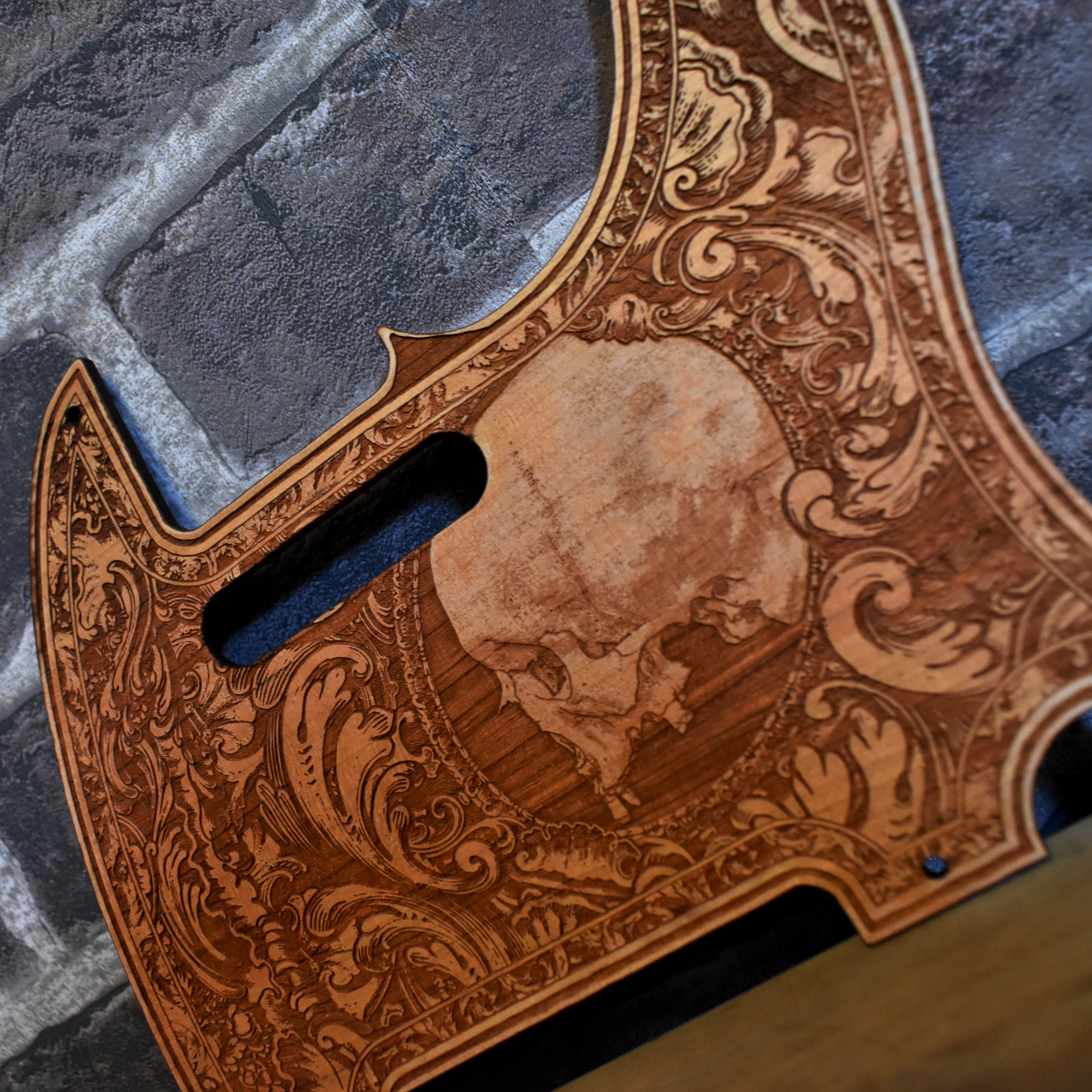 Telecaster Wood Pickguard - Human Skull Side