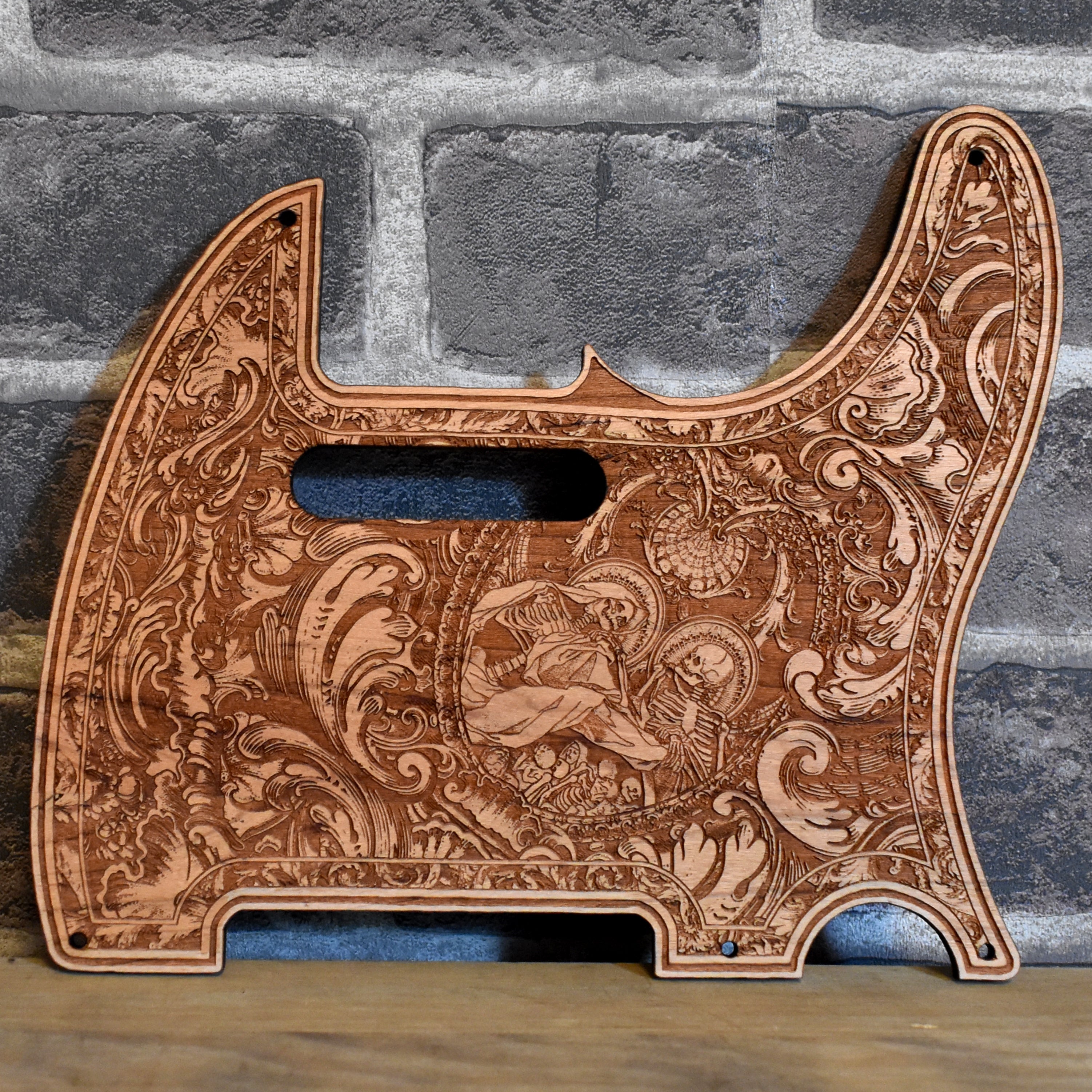 Premium Fender Telecaster cherry wood pickguard, laser-engraved design