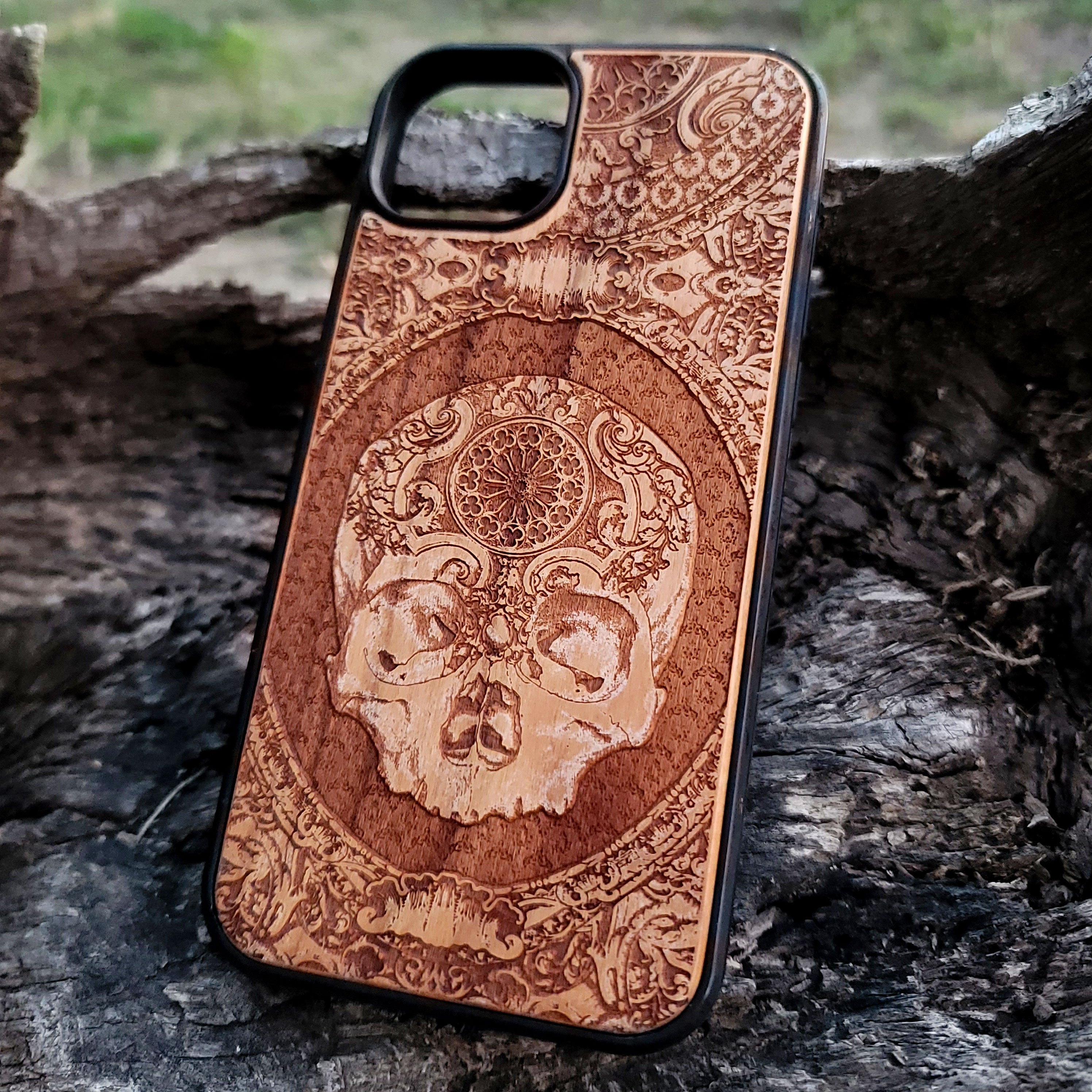 Gothic Skull -  Wood Phone Case - Gothic Pattern