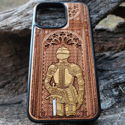 Medieval Knight - Wood Phone Case - Gold Painted