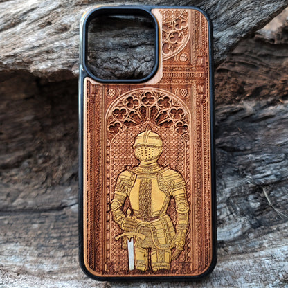 Medieval Knight - Wood Phone Case - Gold Painted