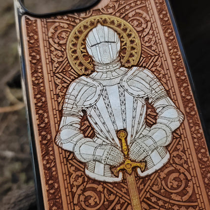 Medieval Knight "Honor" - Wood Phone Case - Silver Painted