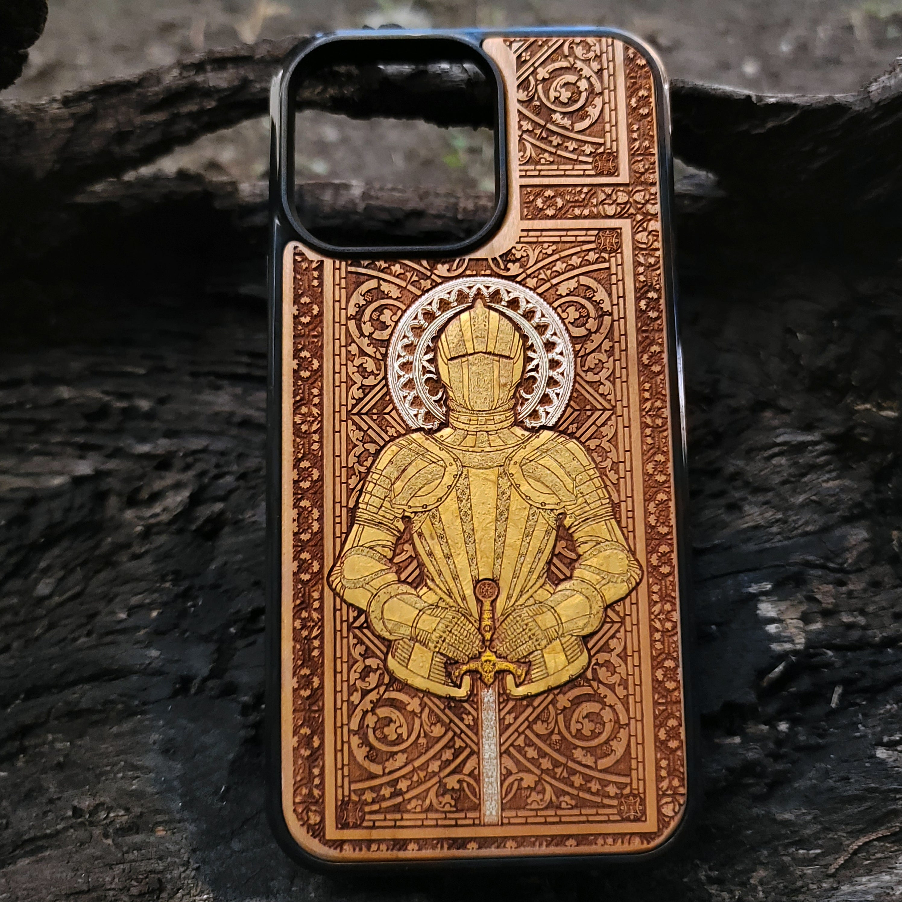 Medieval Knight "Honor" - Wood Phone Case - Gold Painted