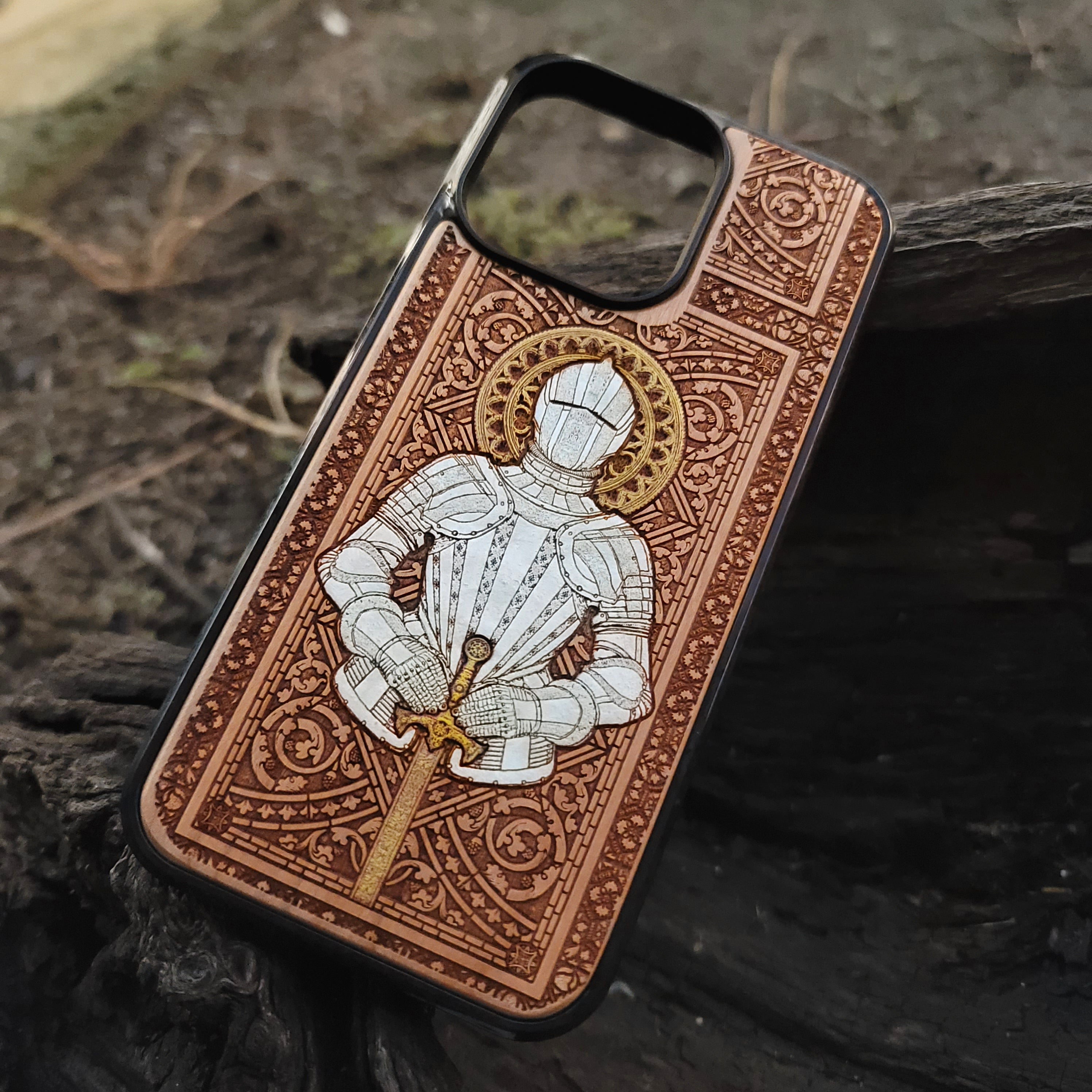 Medieval Knight "Honor" - Wood Phone Case - Silver Painted