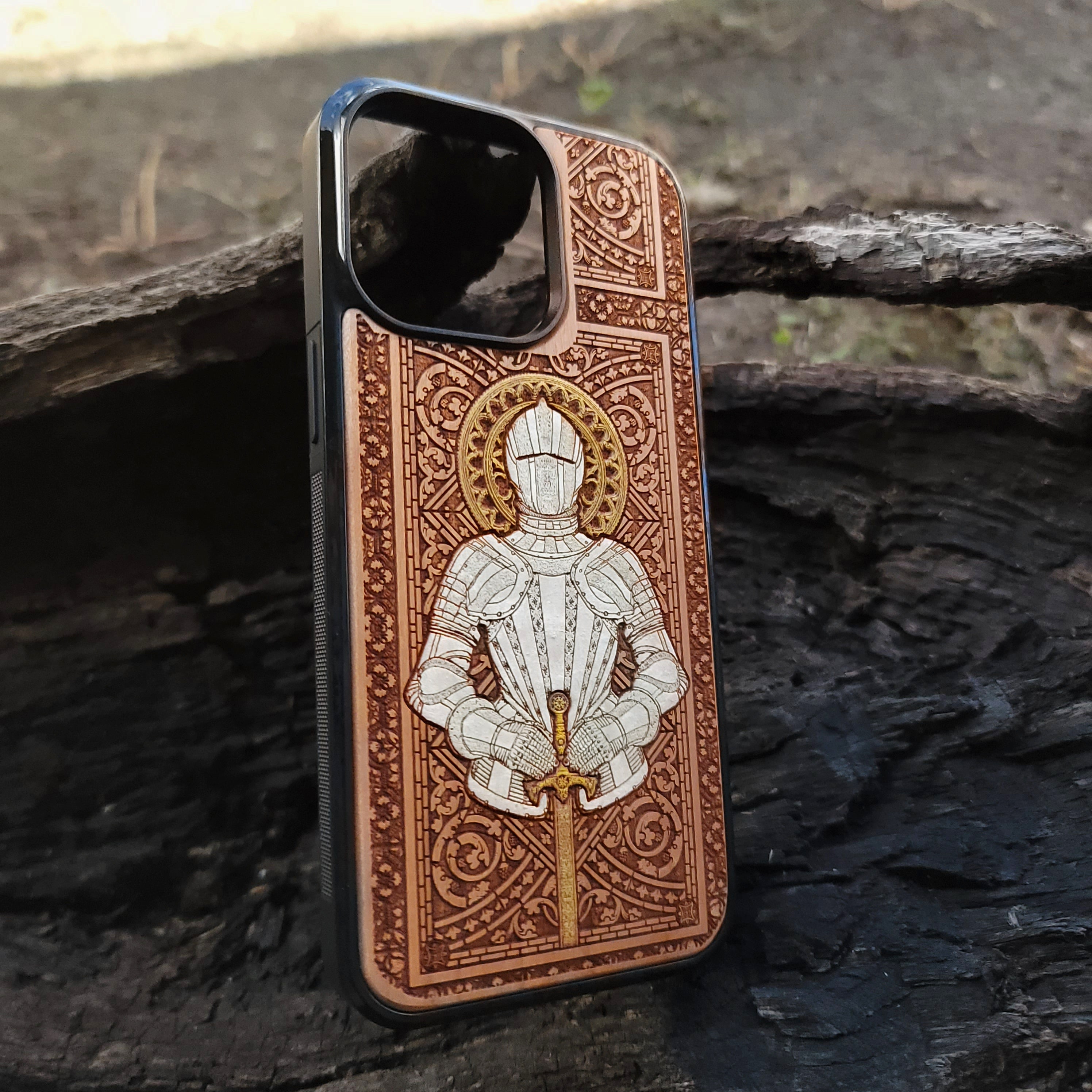 Medieval Knight "Honor" - Wood Phone Case - Silver Painted