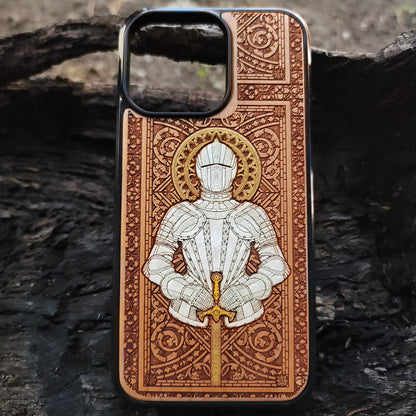 Medieval Knight "Honor" - Wood Phone Case - Silver Painted