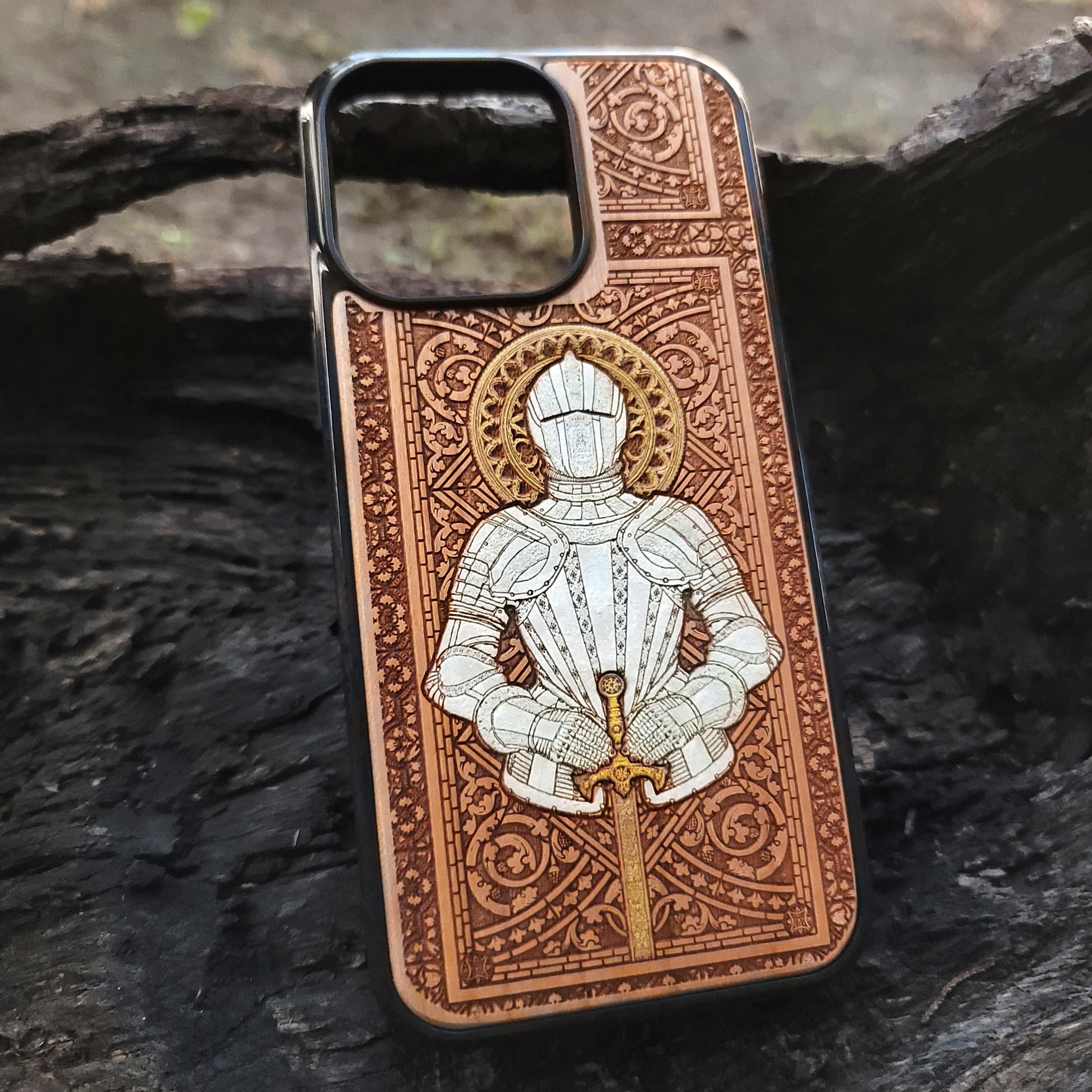 Medieval Knight "Honor" - Wood Phone Case - Silver Painted