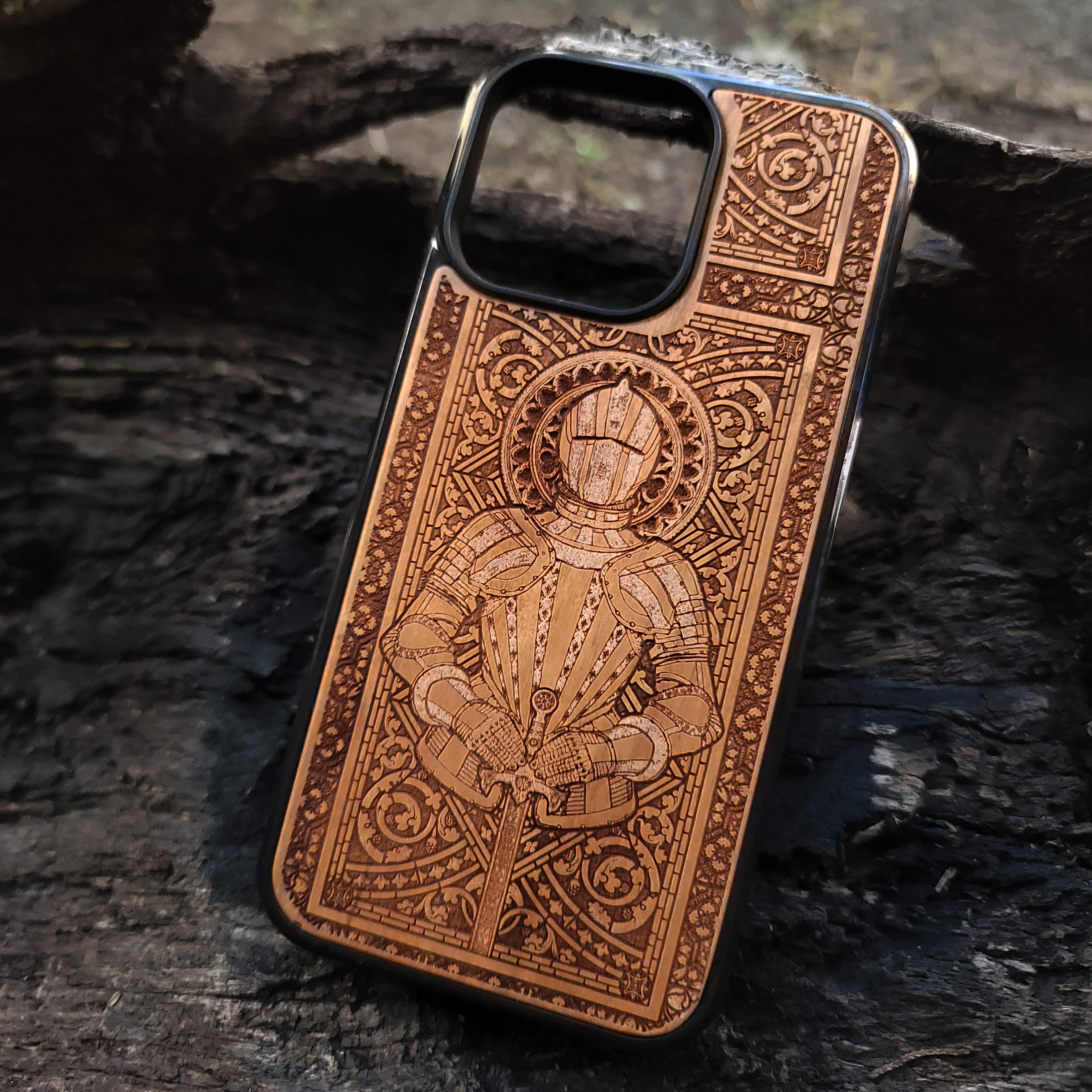 Medieval Knight "Honor" - Wood Phone Case  - Gothic Pattern