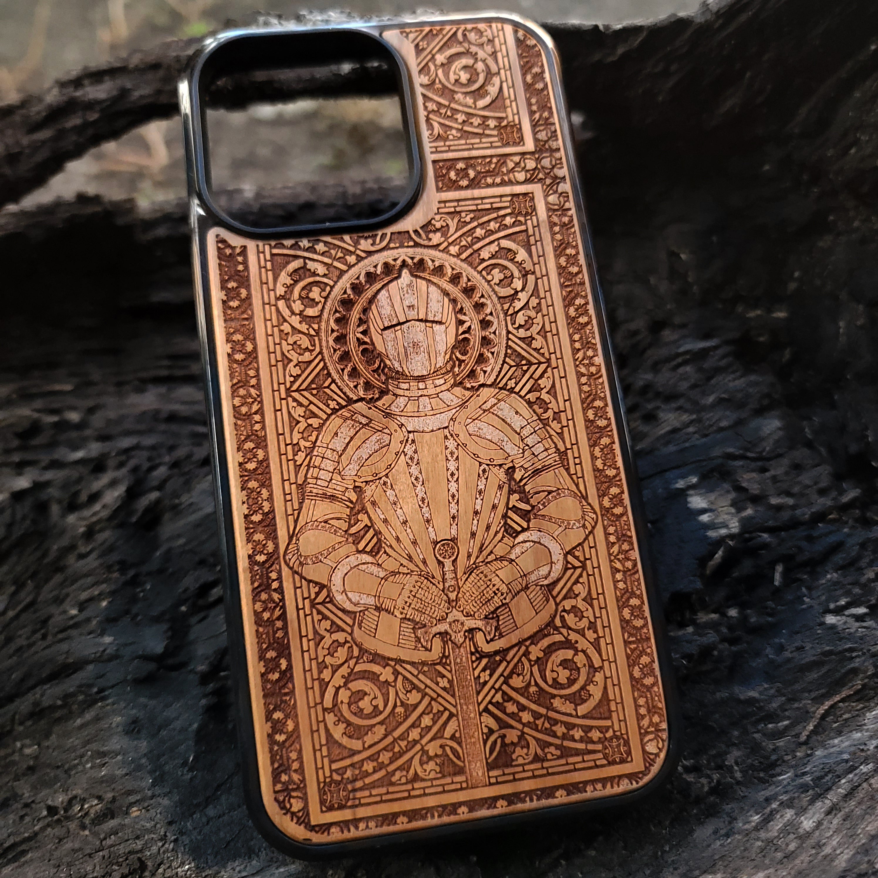 Medieval Knight "Honor" - Wood Phone Case  - Gothic Pattern