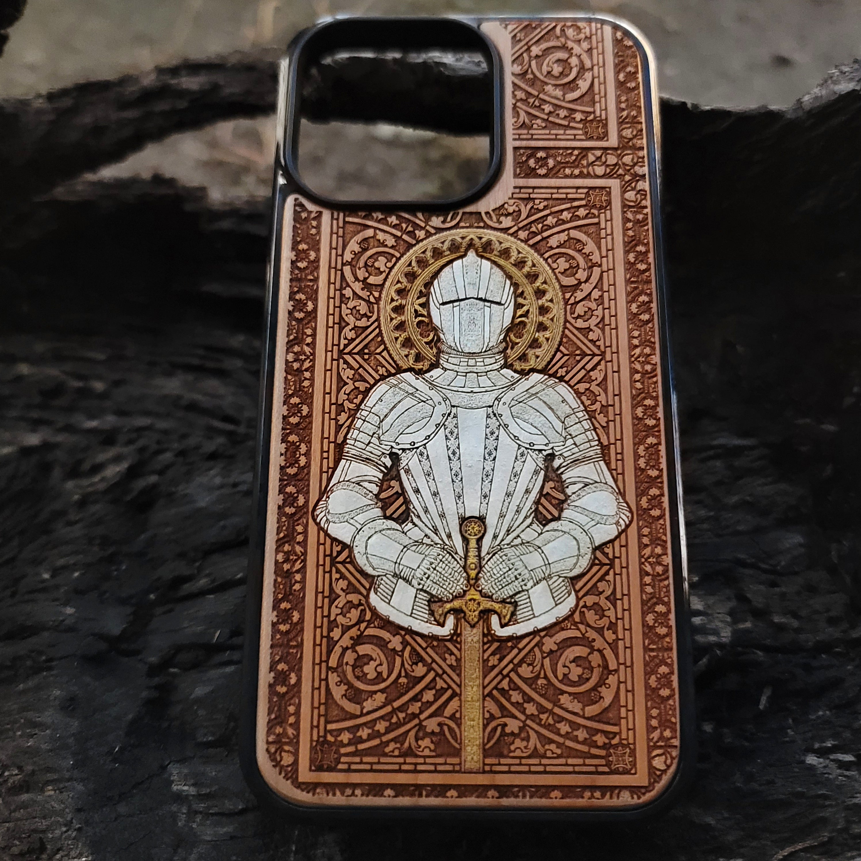 Medieval Knight "Honor" - Wood Phone Case - Silver Painted