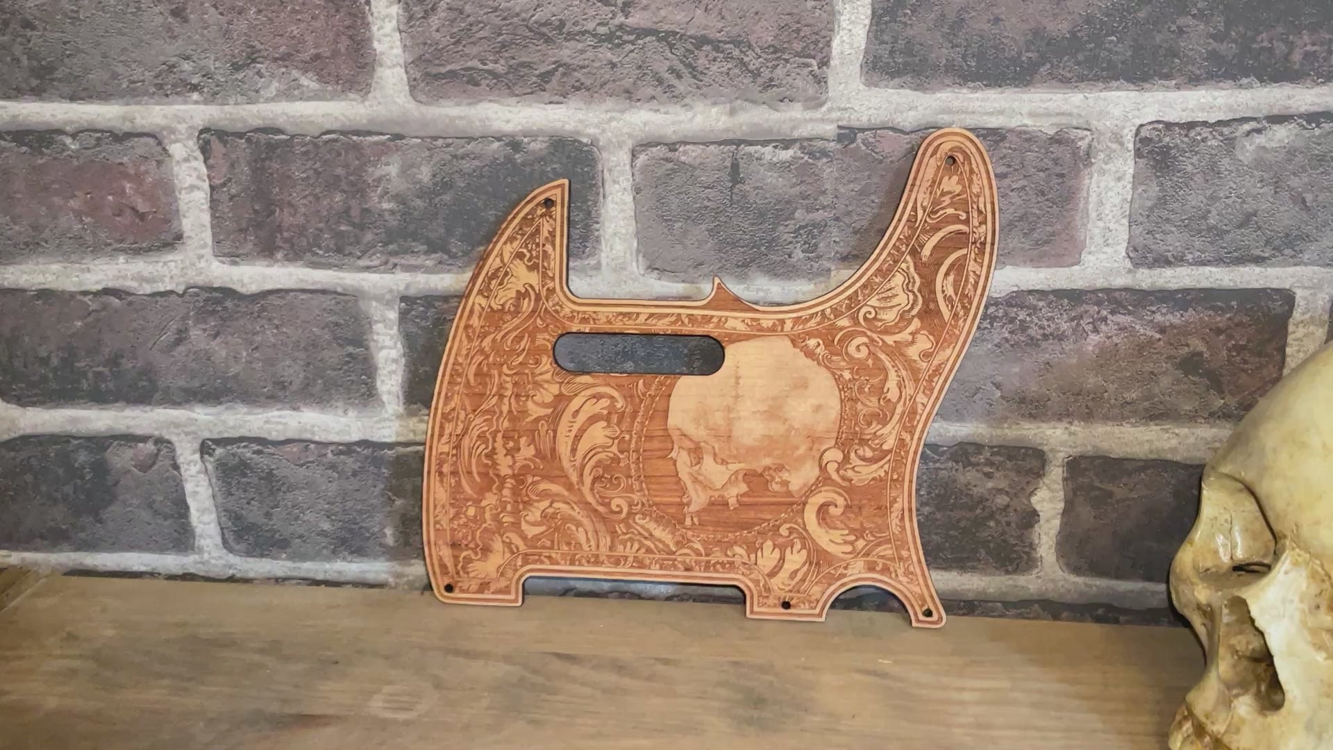 Telecaster Wood Pickguard - Human Skull Side