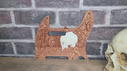 Telecaster Wood Pickguard - Side Skull Hand Painted