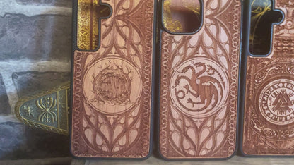 Hamsa Hand Golden Gothic Pattern - Wood Phone Case - Hand Painted