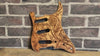 Handcrafted wooden pickguard with floral engraving, compatible with Strato-style guitars