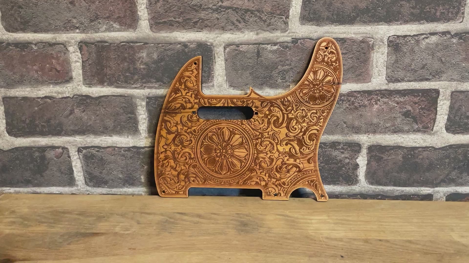 Floral 2 wood pickguard, precision-cut replacement for tecast-style electric guitars.