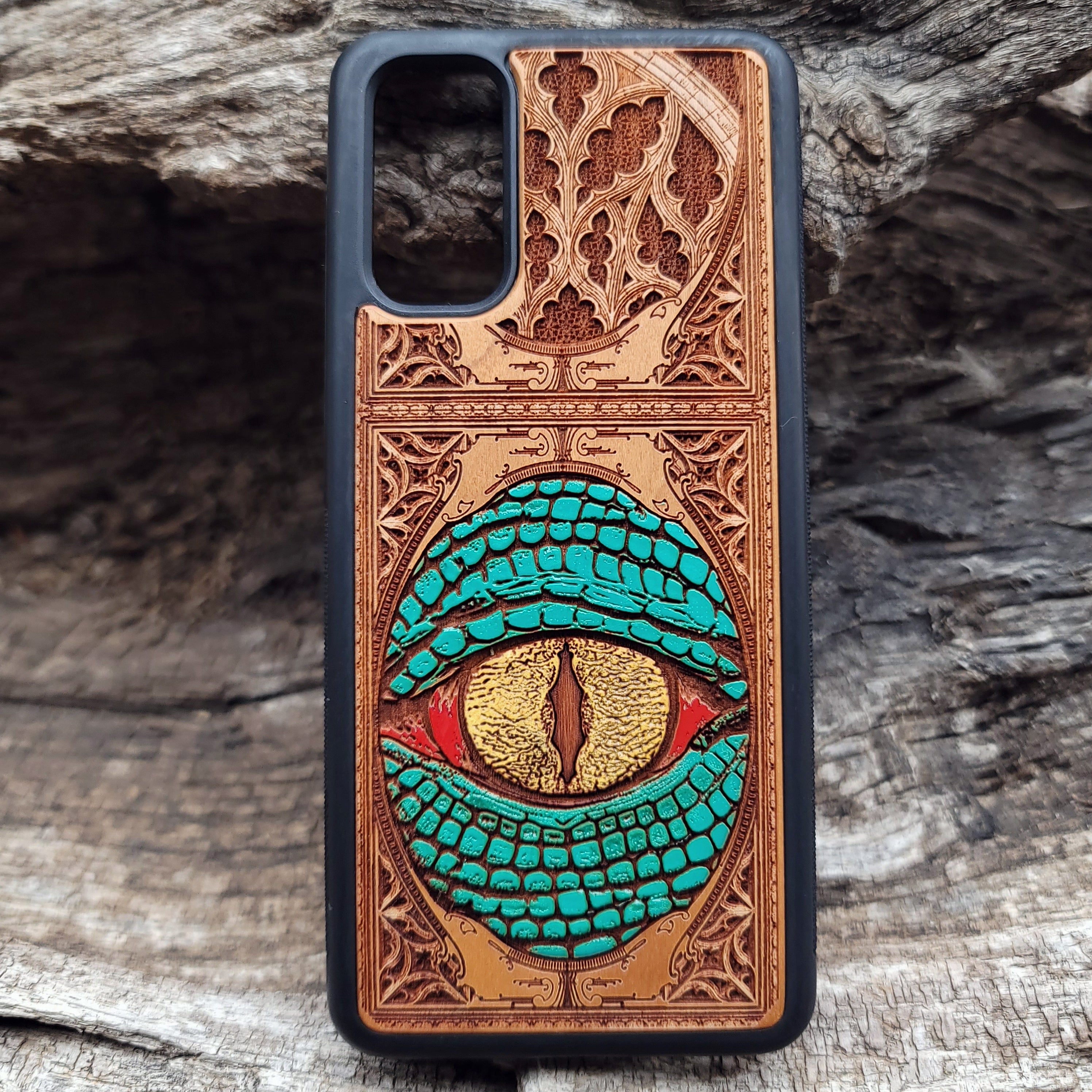 iPhone Samsung Galaxy Wood Phone Case Snake Eye Green Reptilian