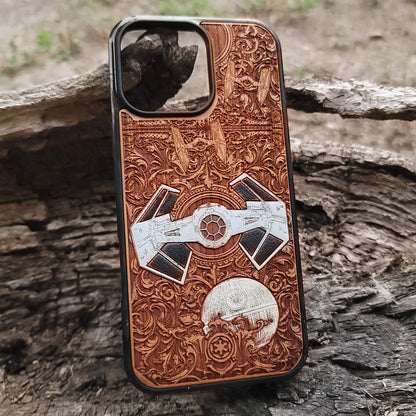 Intergalactic Ship X - Wood Phone Case - Hand Painted