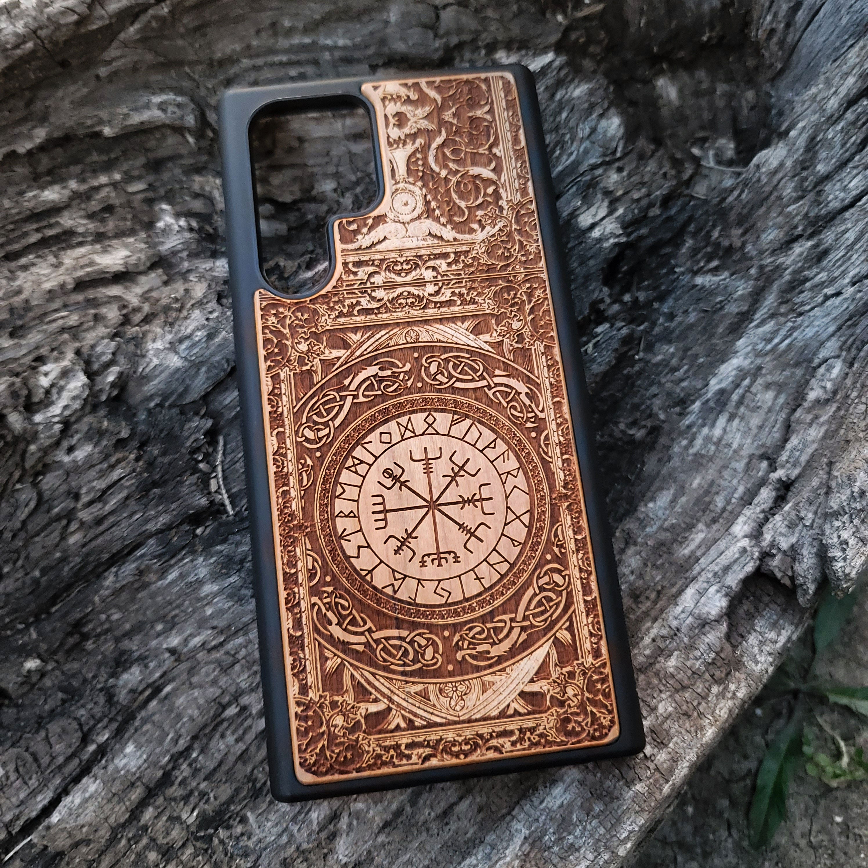 iPhone & Samsung Galaxy Wood Phone Case Viking Rune - The Vegvisir Compass II